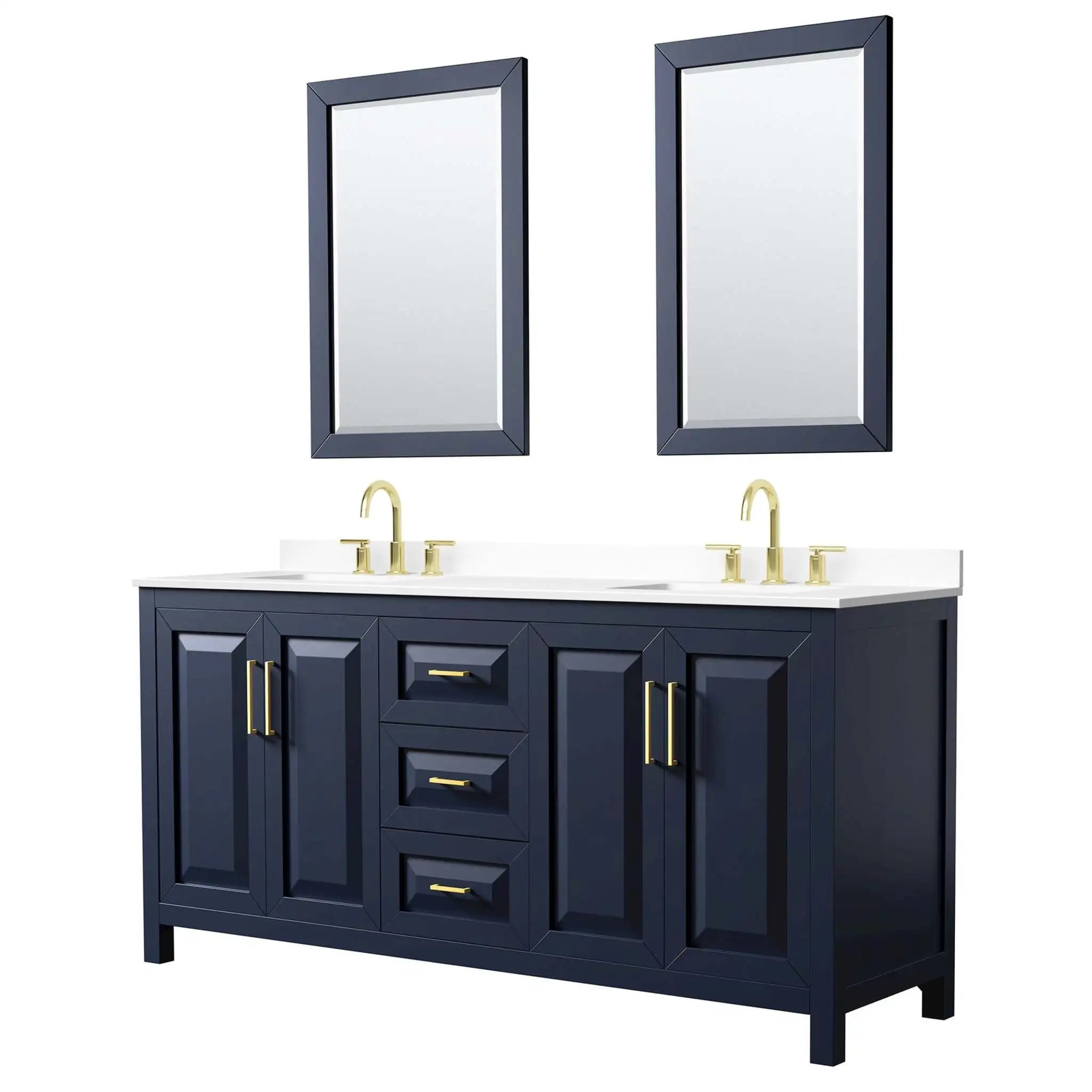 72" Daria Double Bathroom Vanity in Dark Blue with Brushed Gold Trim & 24" Mirror by Wyndham