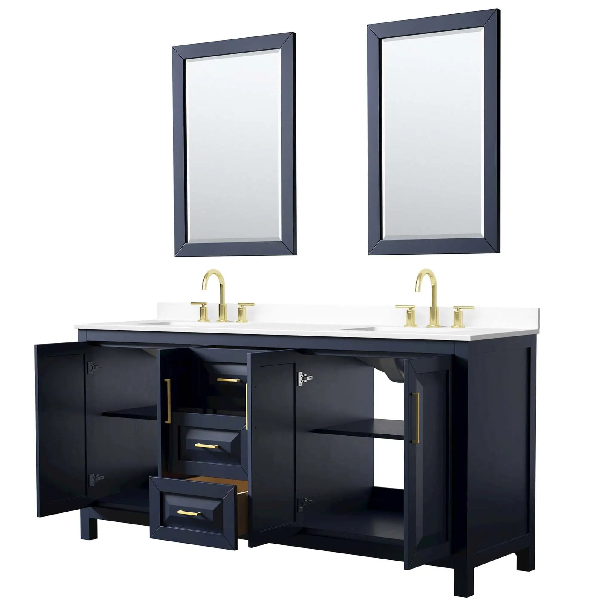 72" Daria Double Bathroom Vanity in Dark Blue with Brushed Gold Trim & 24" Mirror by Wyndham