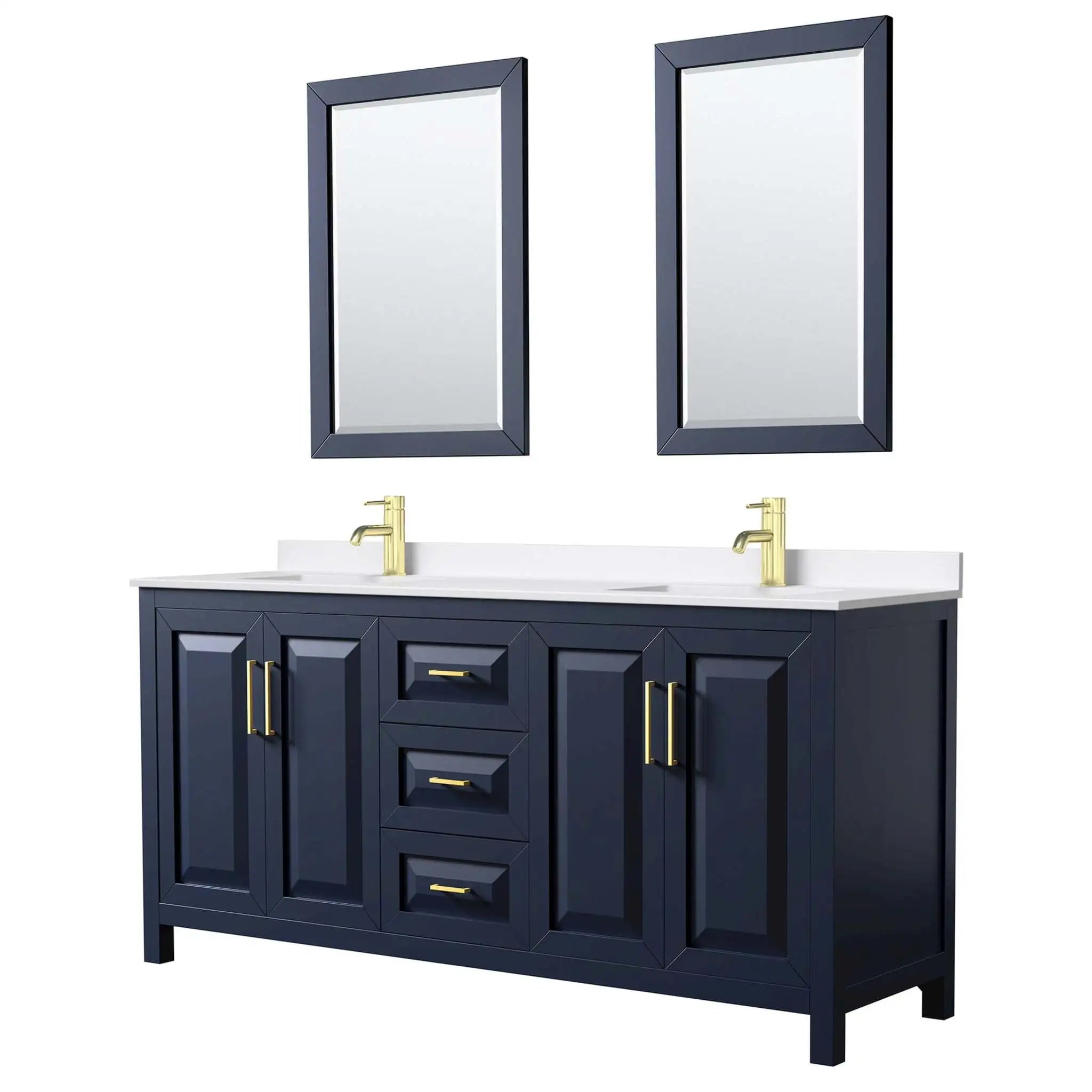 72" Daria Double Bathroom Vanity in Dark Blue with Brushed Gold Trim & 24" Mirror by Wyndham