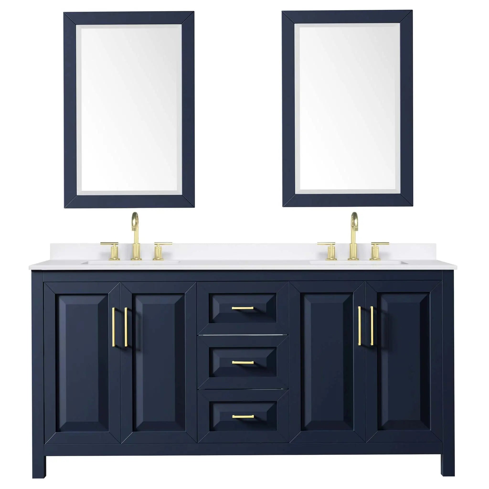 72" Daria Double Bathroom Vanity in Dark Blue with Brushed Gold Trim & 24" Mirror by Wyndham