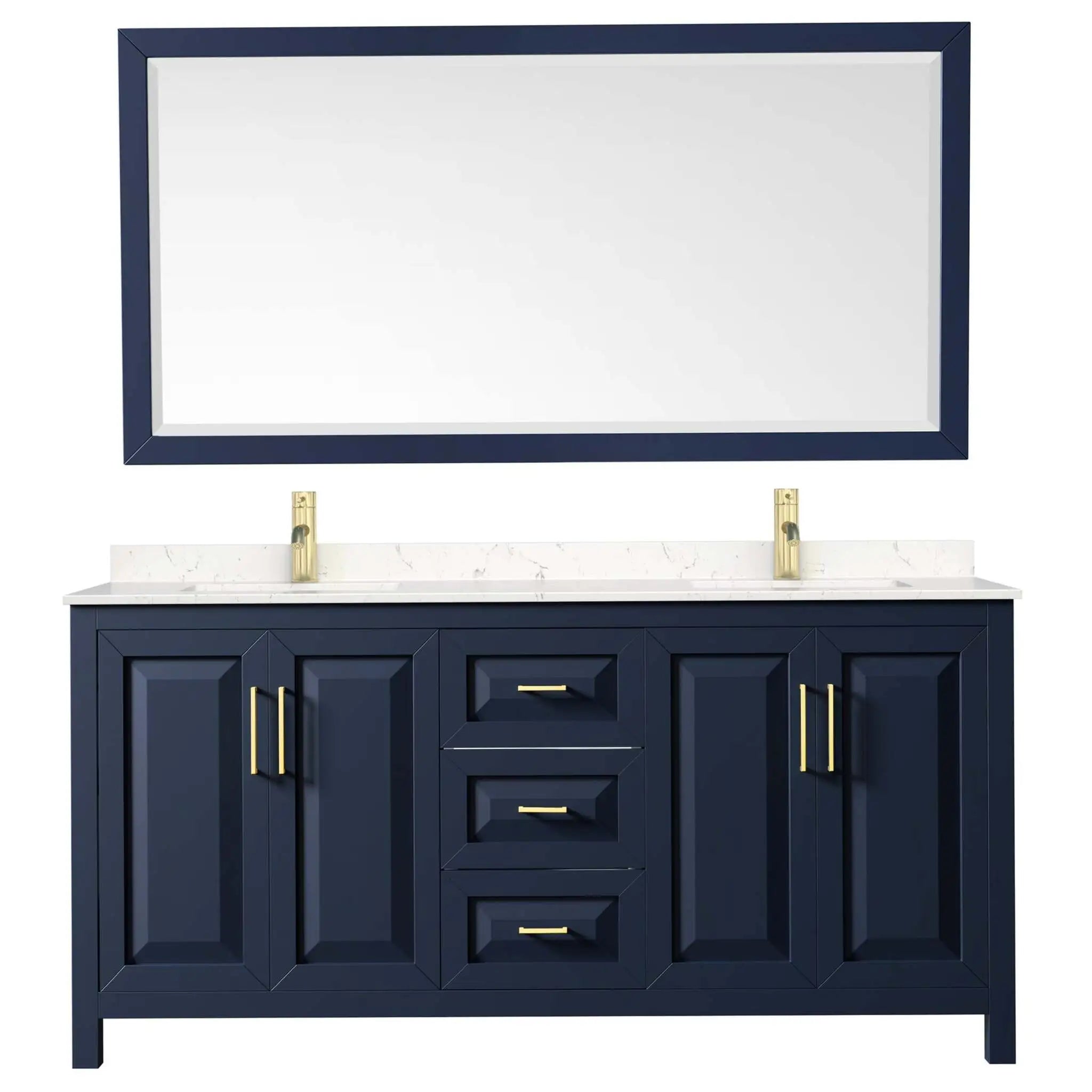 72" Daria Double Bathroom Vanity in Dark Blue with Brushed Gold Trim & 70" Mirror by Wyndham