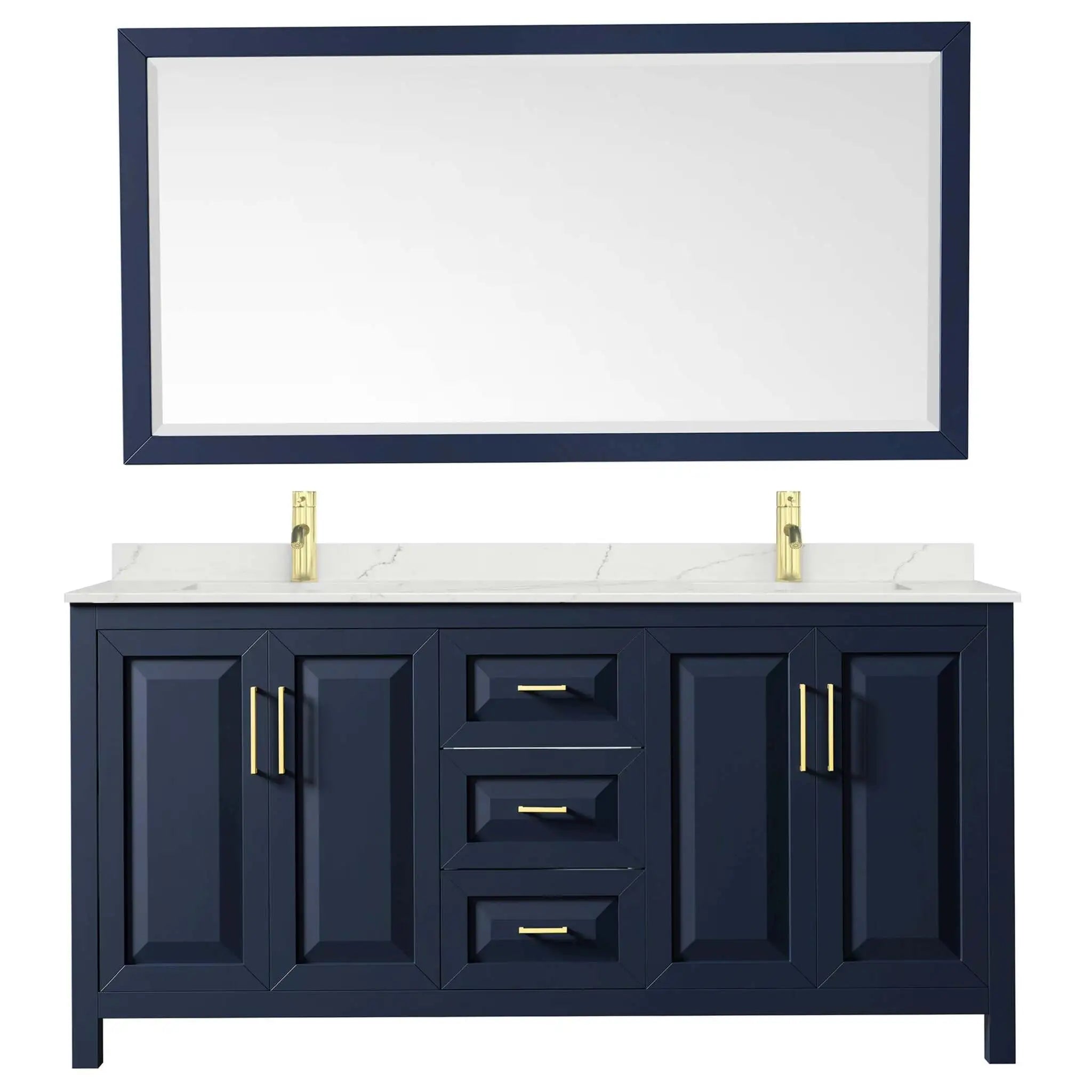 72" Daria Double Bathroom Vanity in Dark Blue with Brushed Gold Trim & 70" Mirror by Wyndham