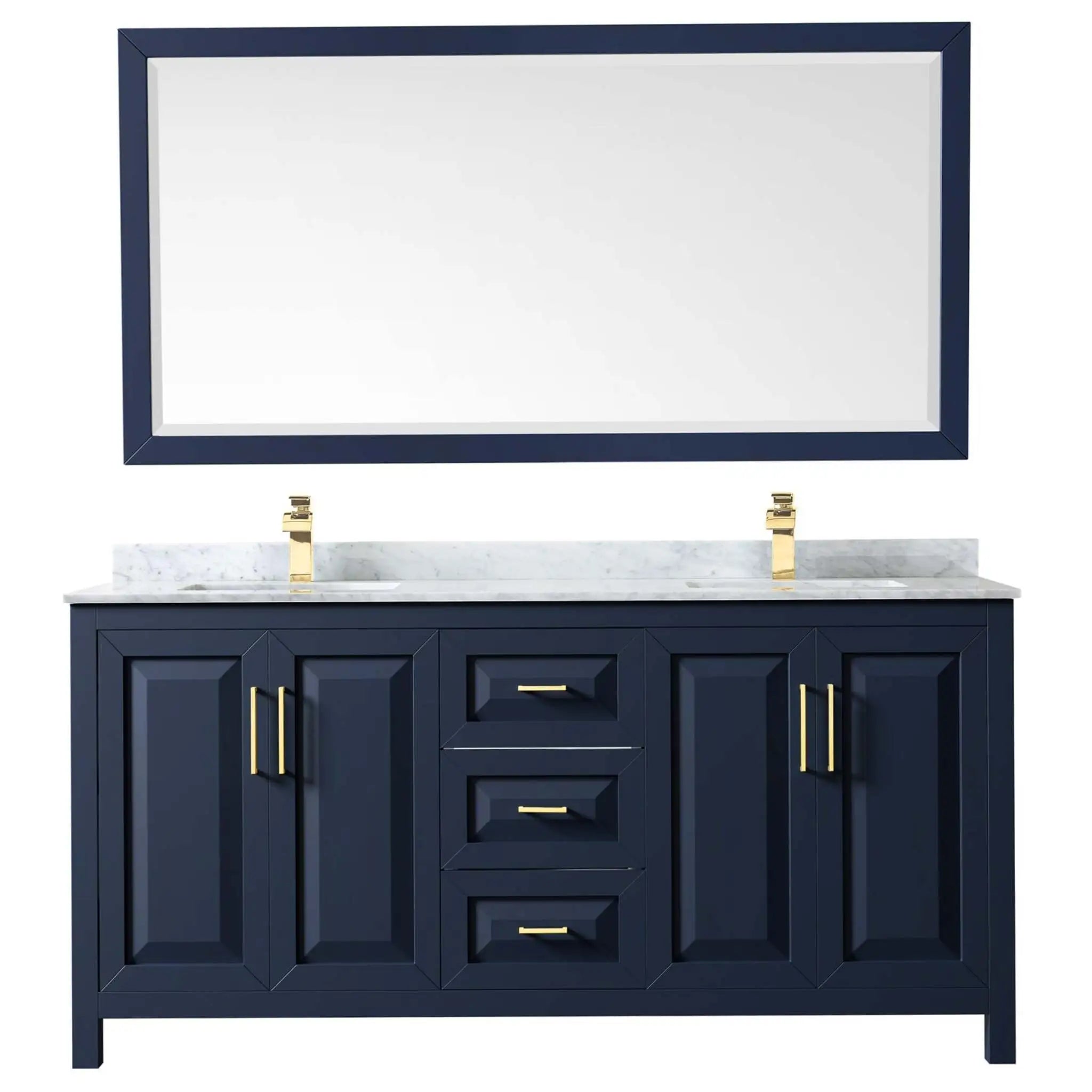 72" Daria Double Bathroom Vanity in Dark Blue with Brushed Gold Trim & 70" Mirror by Wyndham