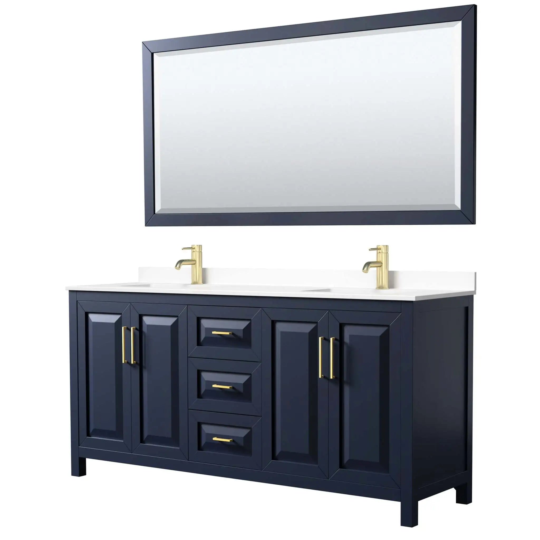 72" Daria Double Bathroom Vanity in Dark Blue with Brushed Gold Trim & 70" Mirror by Wyndham