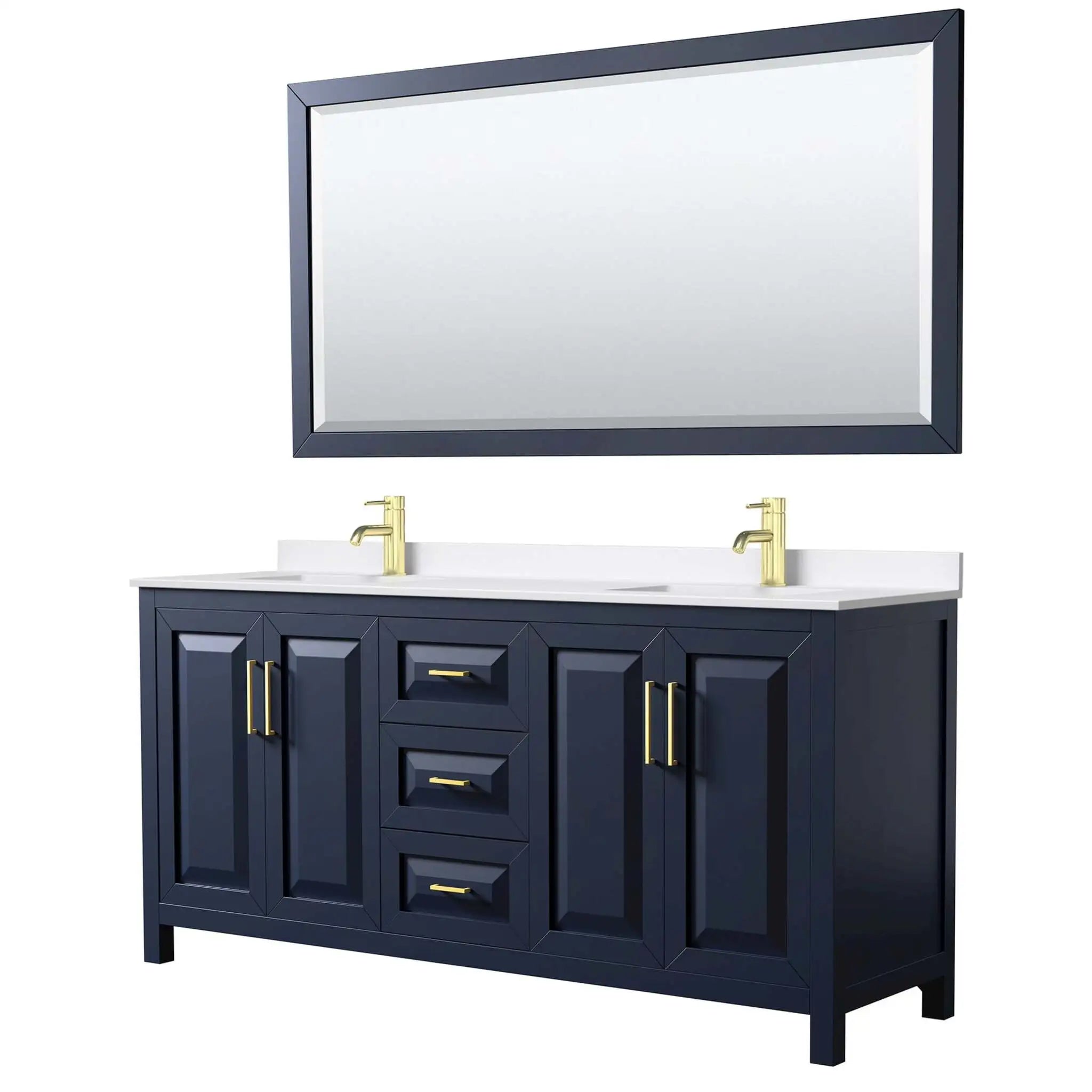 72" Daria Double Bathroom Vanity in Dark Blue with Brushed Gold Trim & 70" Mirror by Wyndham