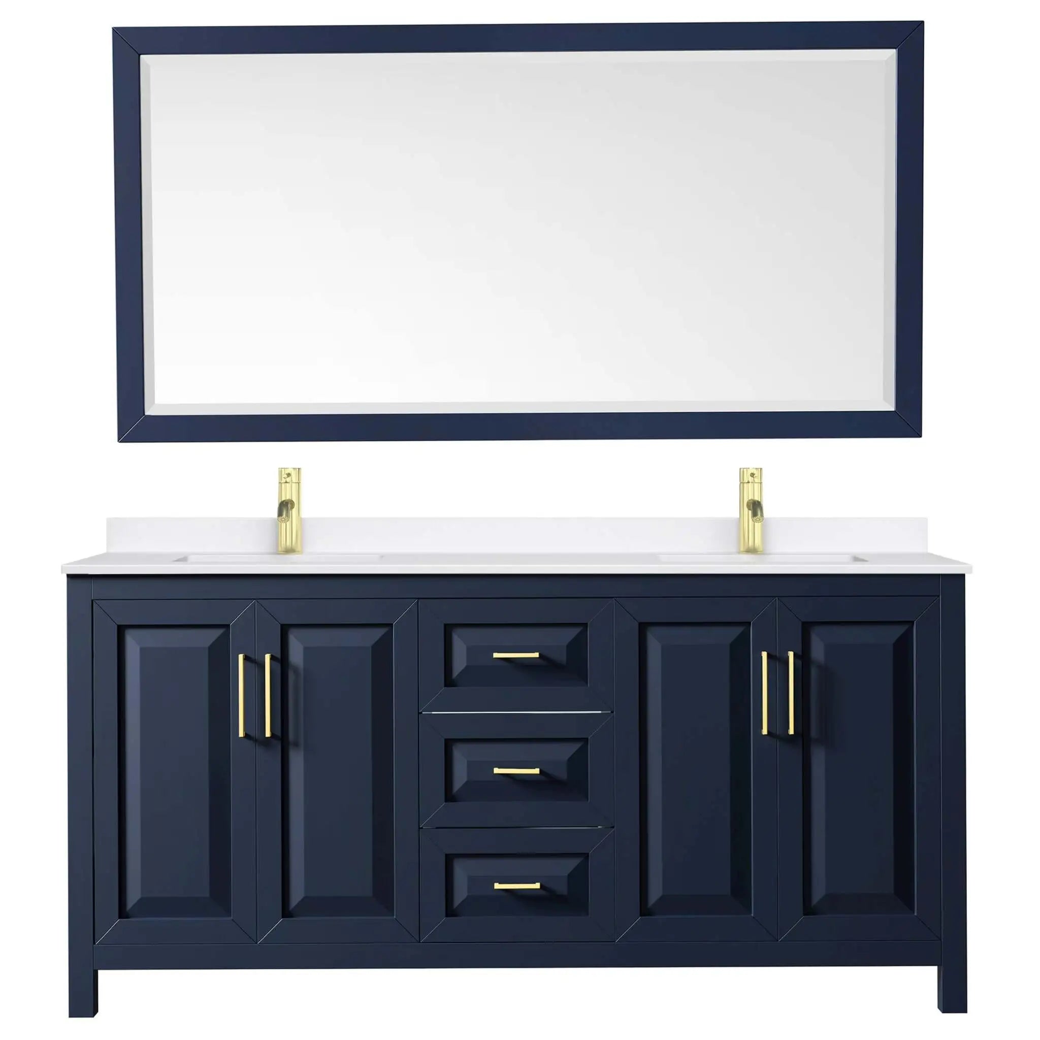 72" Daria Double Bathroom Vanity in Dark Blue with Brushed Gold Trim & 70" Mirror by Wyndham