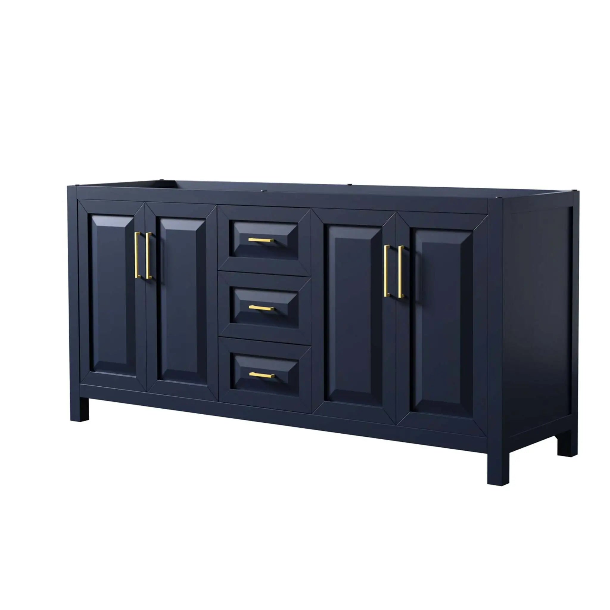 72" Daria Double Bathroom Vanity in Dark Blue with Brushed Gold Trim by Wyndham