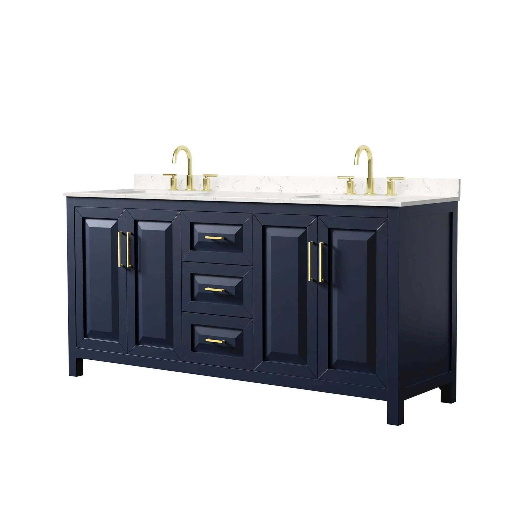 72" Daria Double Bathroom Vanity in Dark Blue with Brushed Gold Trim by Wyndham