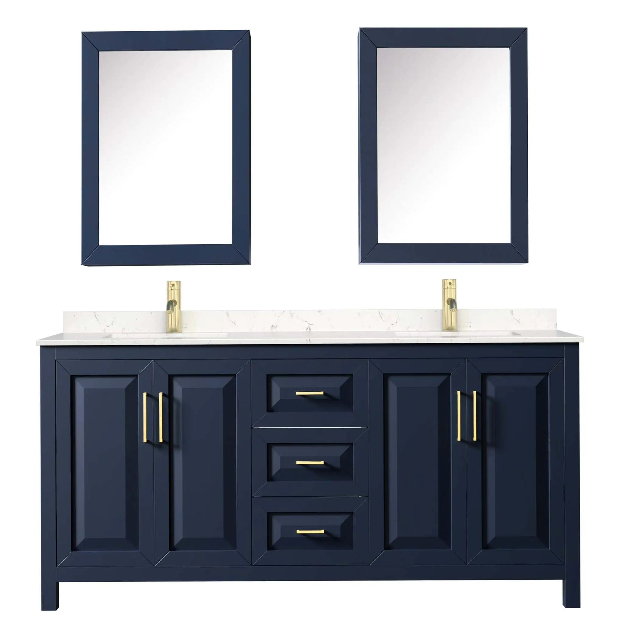 72" Daria Double Bathroom Vanity in Dark Blue with Brushed Gold Trim & Medicine Cabinet by Wyndham