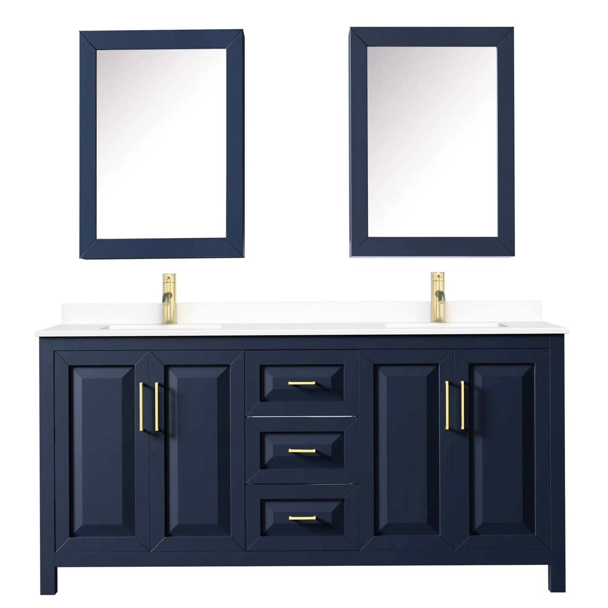 72" Daria Double Bathroom Vanity in Dark Blue with Brushed Gold Trim & Medicine Cabinet by Wyndham