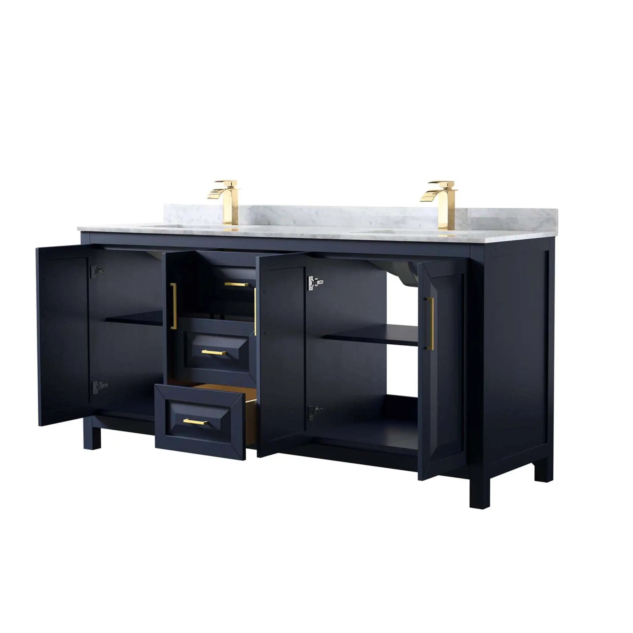 72" Daria Double Bathroom Vanity in Dark Blue with Brushed Gold Trim by Wyndham