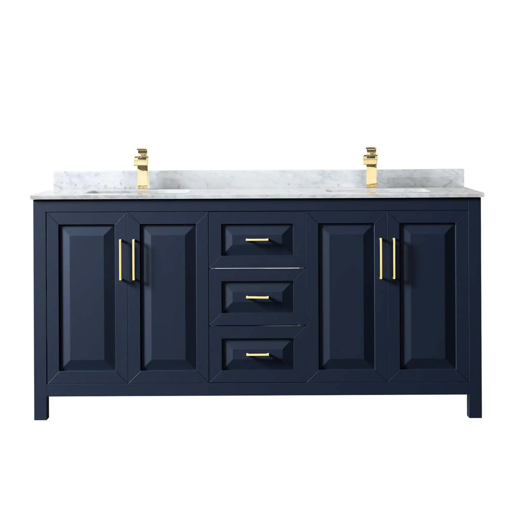 72" Daria Double Bathroom Vanity in Dark Blue with Brushed Gold Trim by Wyndham