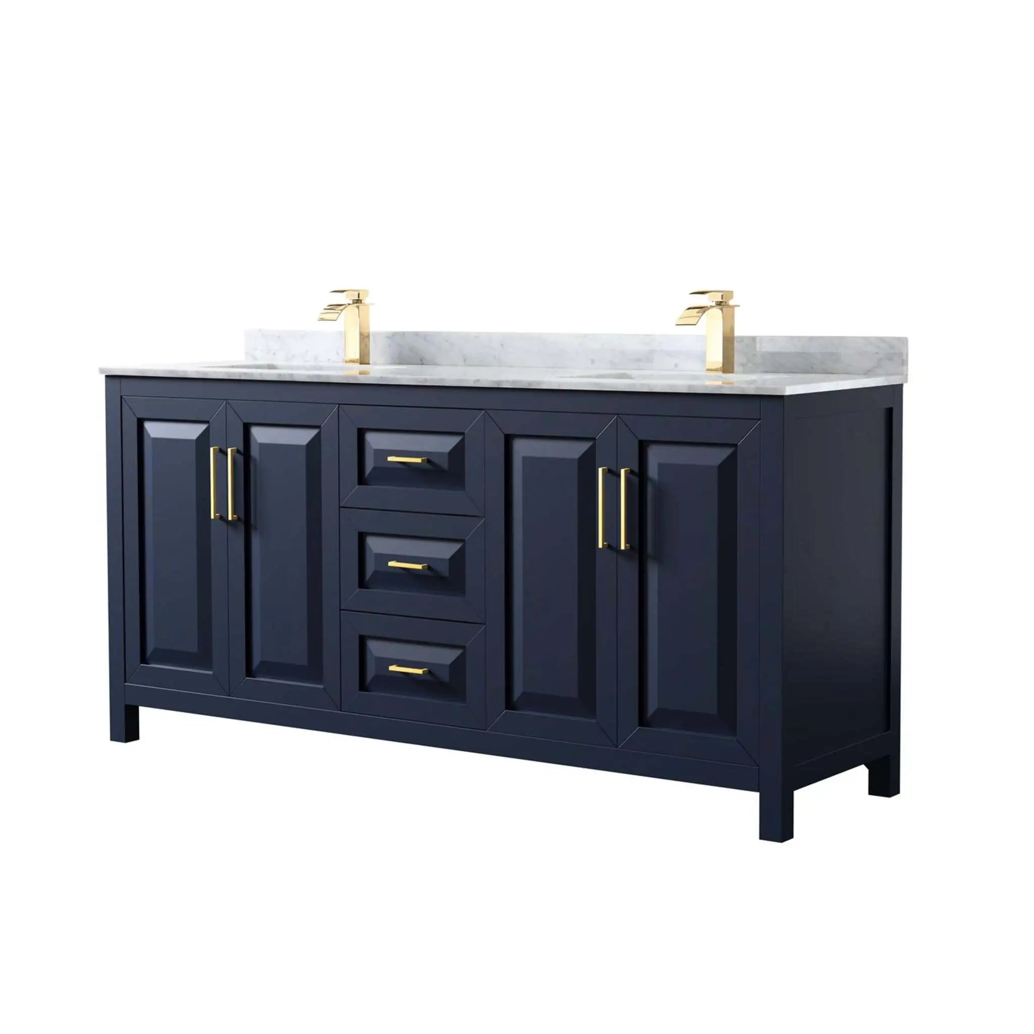 72" Daria Double Bathroom Vanity in Dark Blue with Brushed Gold Trim by Wyndham