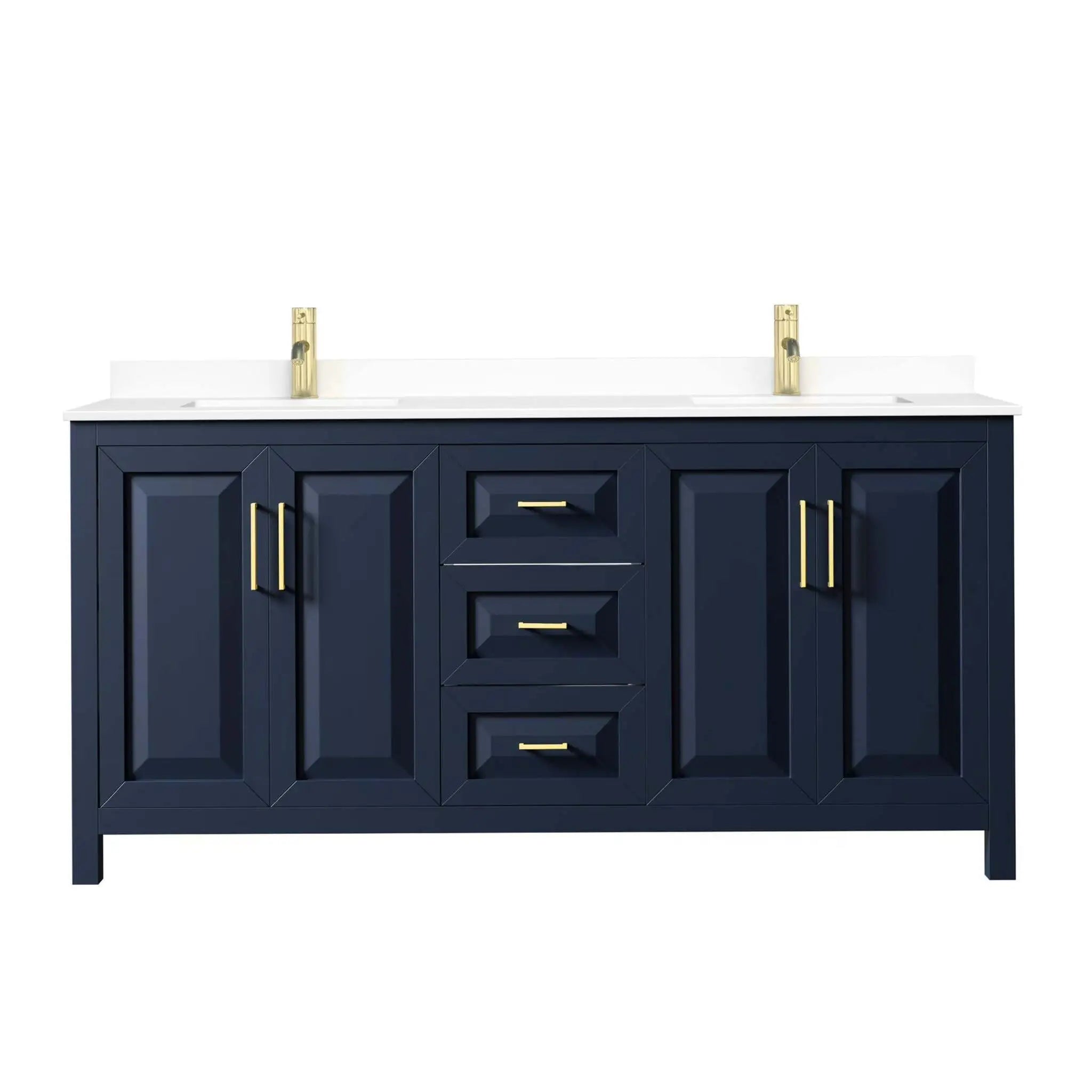 72" Daria Double Bathroom Vanity in Dark Blue with Brushed Gold Trim by Wyndham