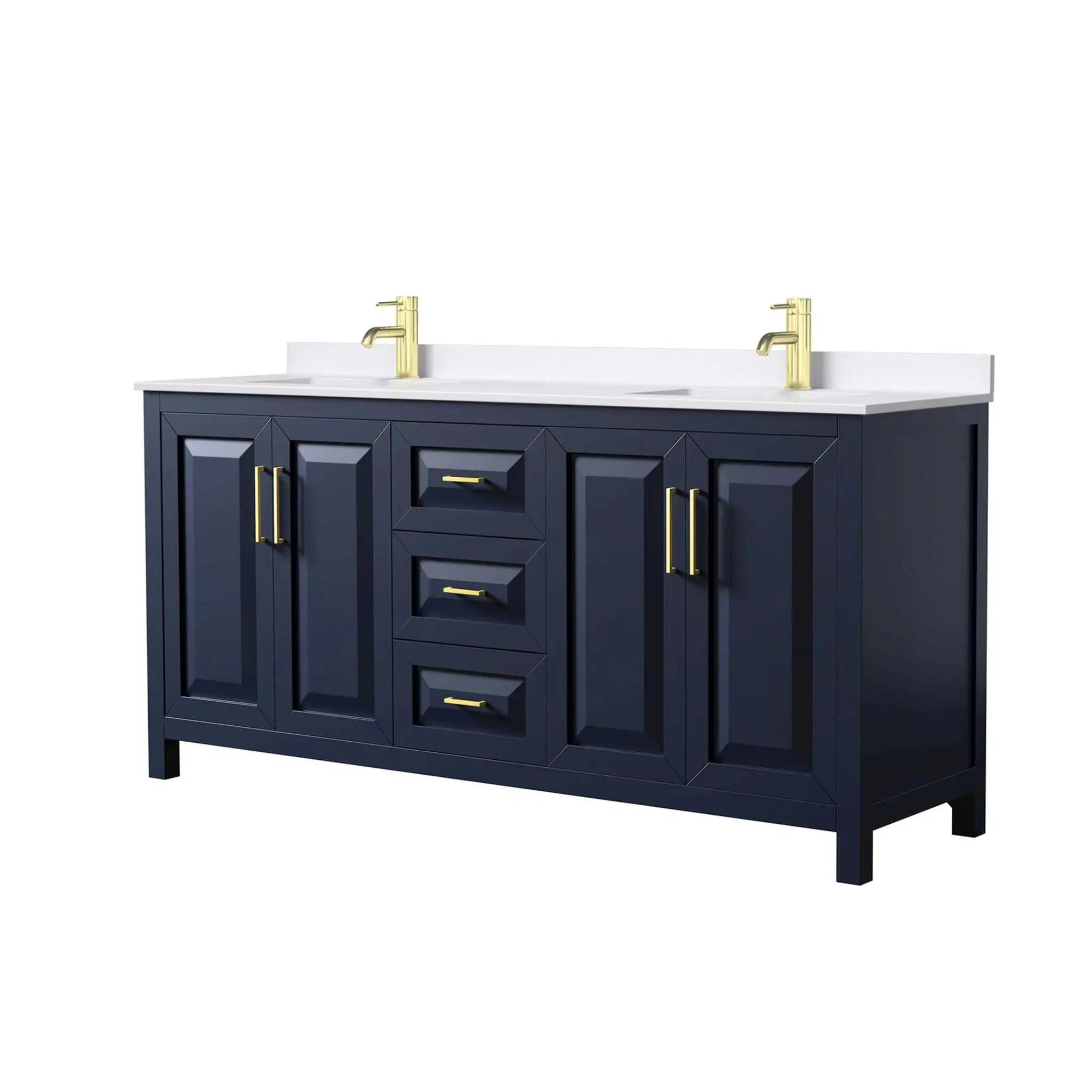 72" Daria Double Bathroom Vanity in Dark Blue with Brushed Gold Trim by Wyndham