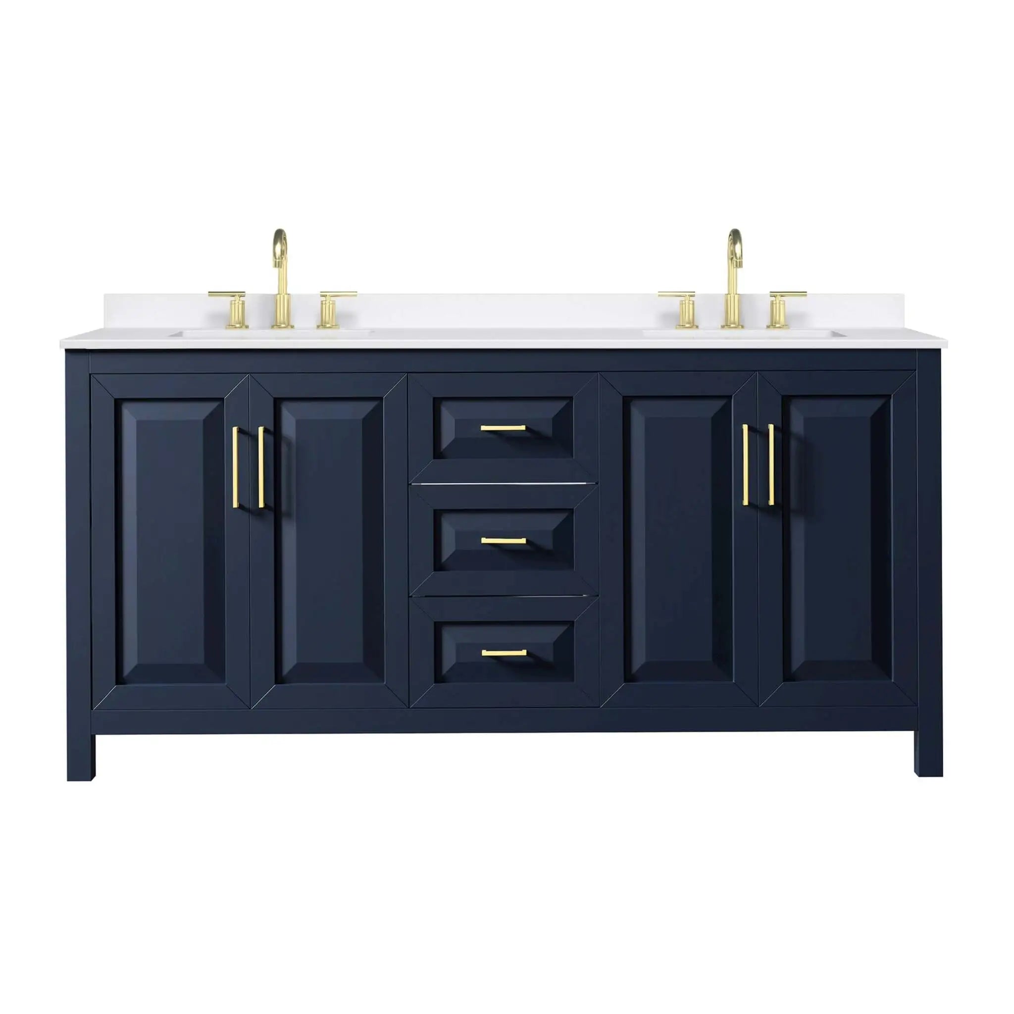 72" Daria Double Bathroom Vanity in Dark Blue with Brushed Gold Trim by Wyndham
