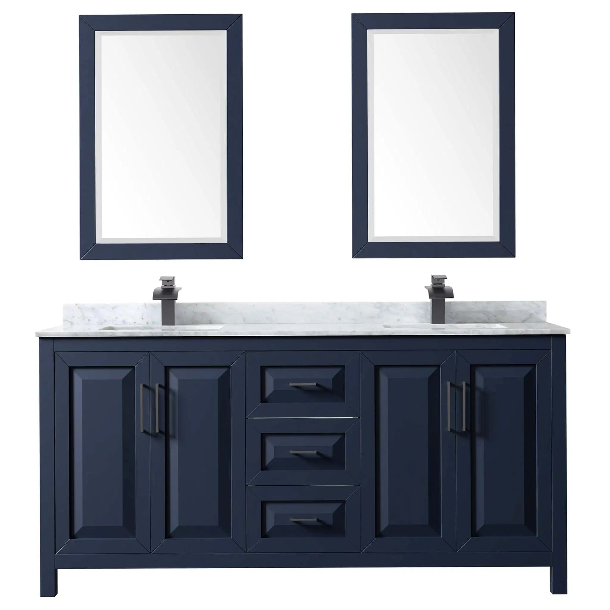72" Daria Double Bathroom Vanity in Dark Blue with Matte Black Trim & 24" Mirror by Wyndham