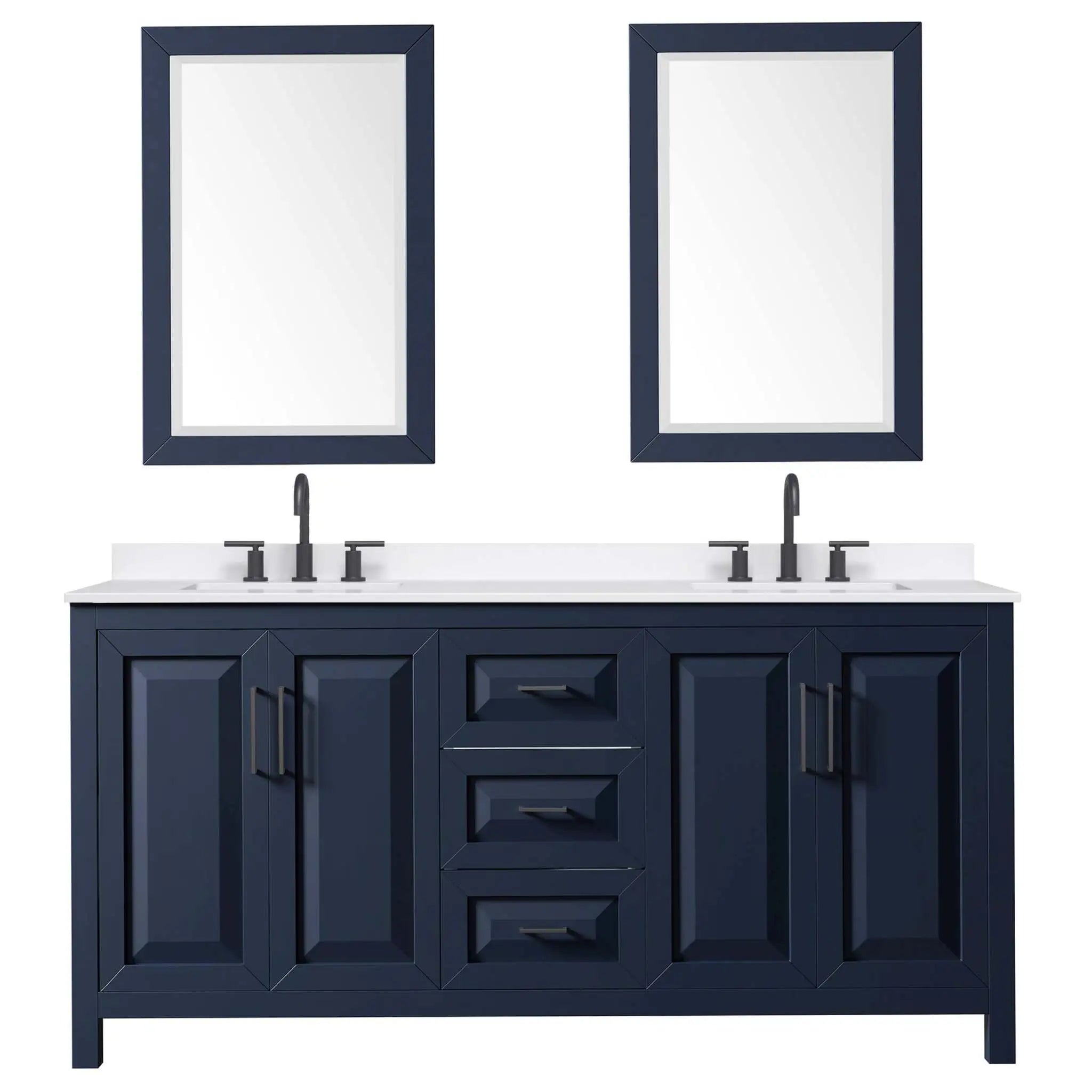 72" Daria Double Bathroom Vanity in Dark Blue with Matte Black Trim & 24" Mirror by Wyndham