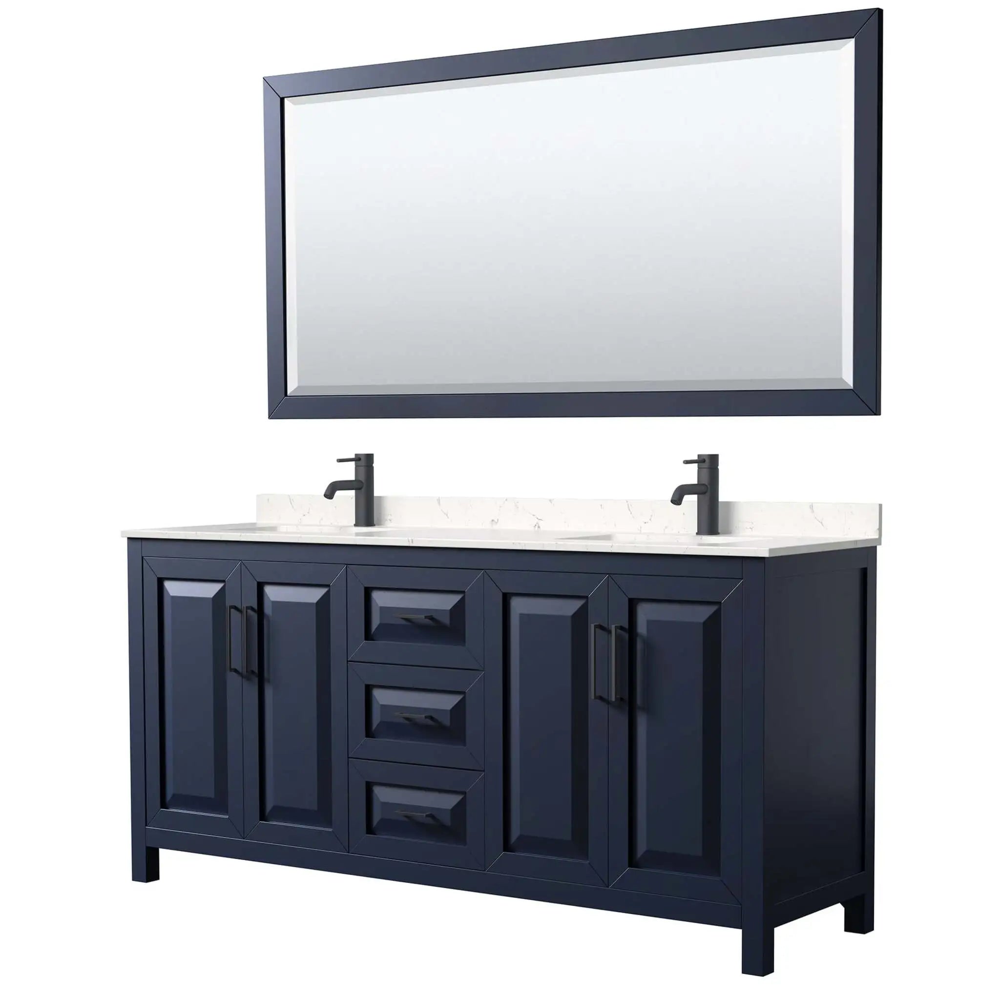 72" Daria Double Bathroom Vanity in Dark Blue with Matte Black Trim & 70" Mirror by Wyndham
