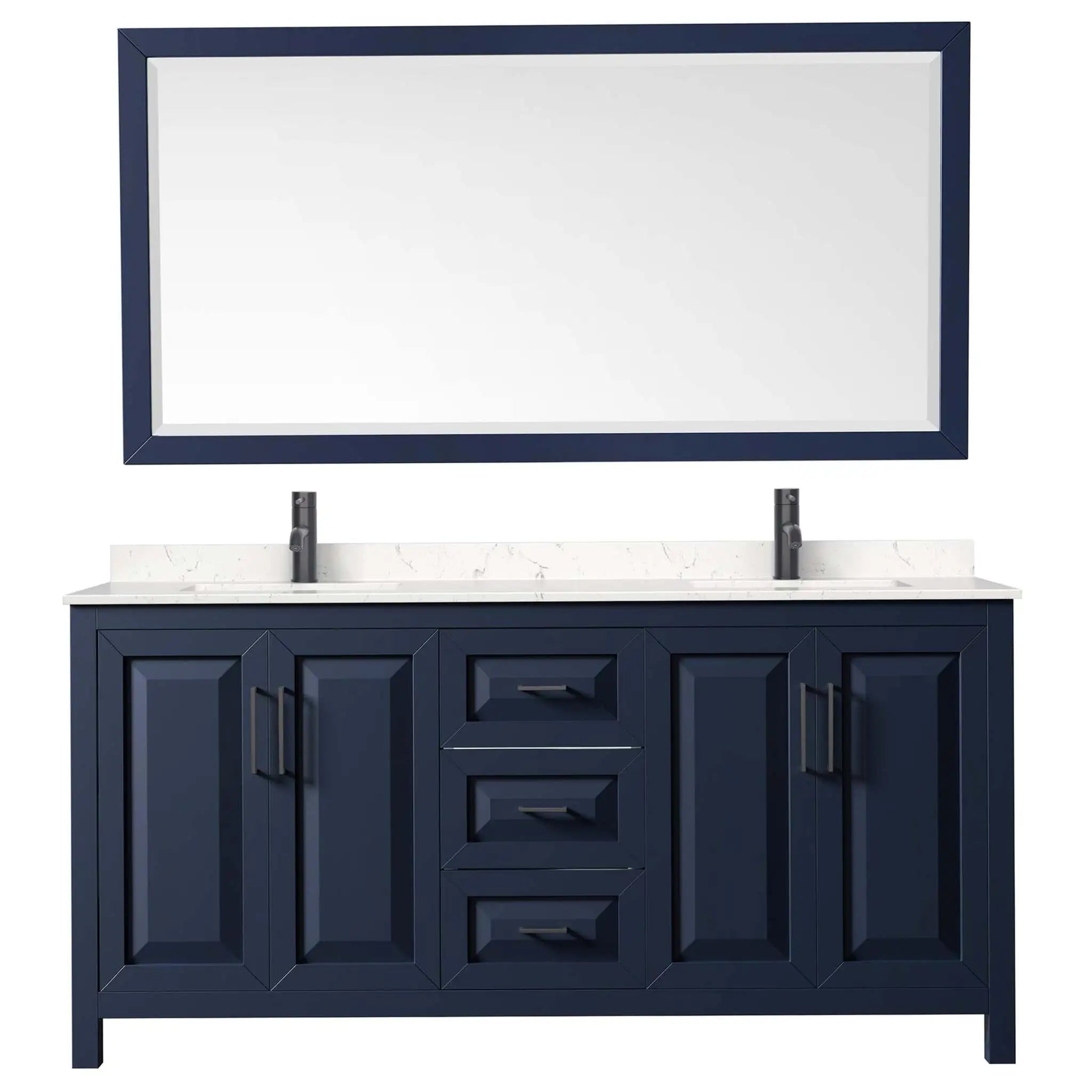72" Daria Double Bathroom Vanity in Dark Blue with Matte Black Trim & 70" Mirror by Wyndham