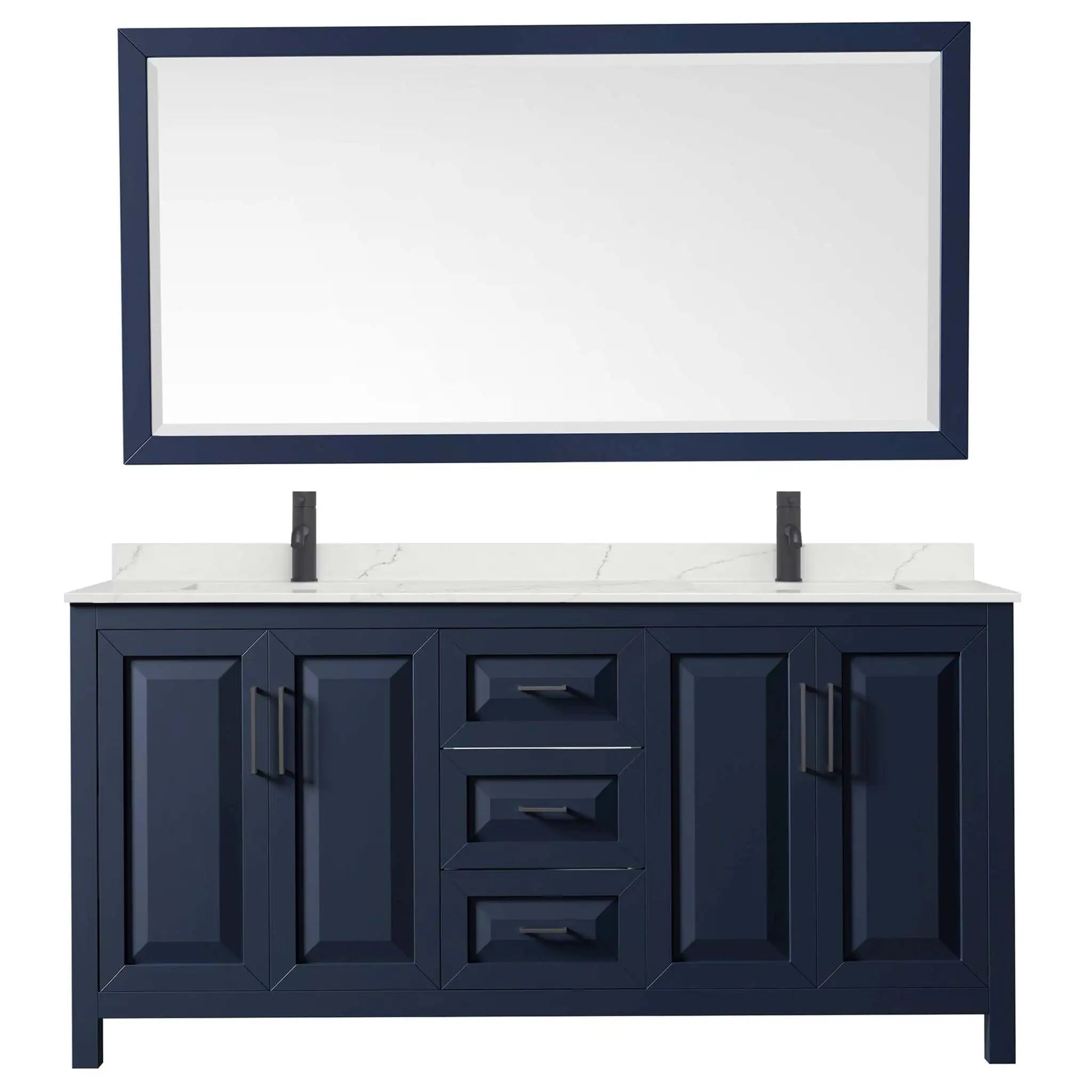72" Daria Double Bathroom Vanity in Dark Blue with Matte Black Trim & 70" Mirror by Wyndham