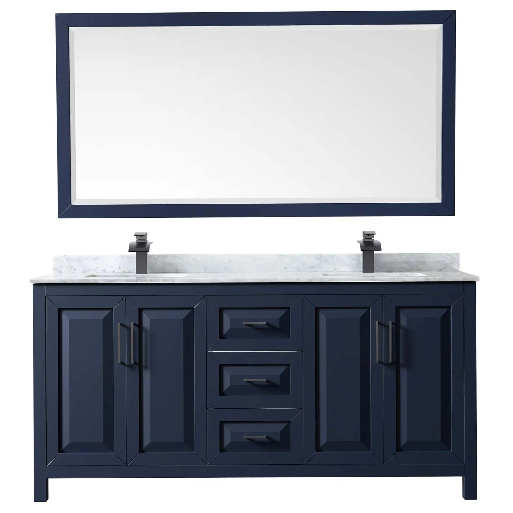 72" Daria Double Bathroom Vanity in Dark Blue with Matte Black Trim & 70" Mirror by Wyndham