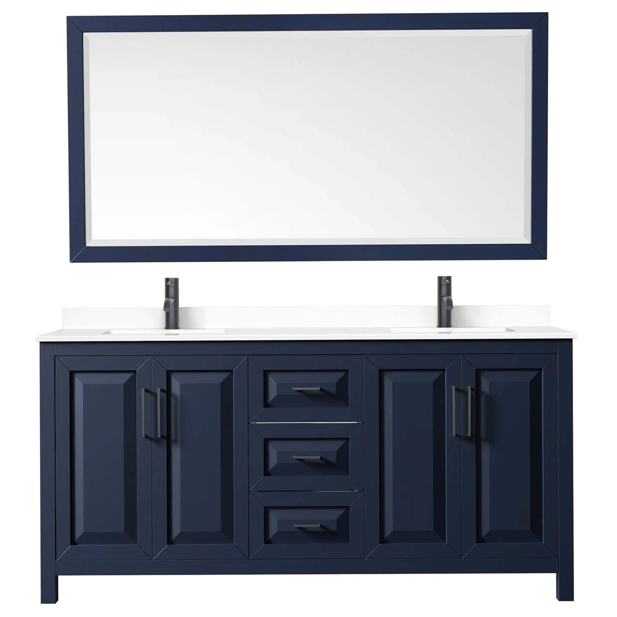 72" Daria Double Bathroom Vanity in Dark Blue with Matte Black Trim & 70" Mirror by Wyndham