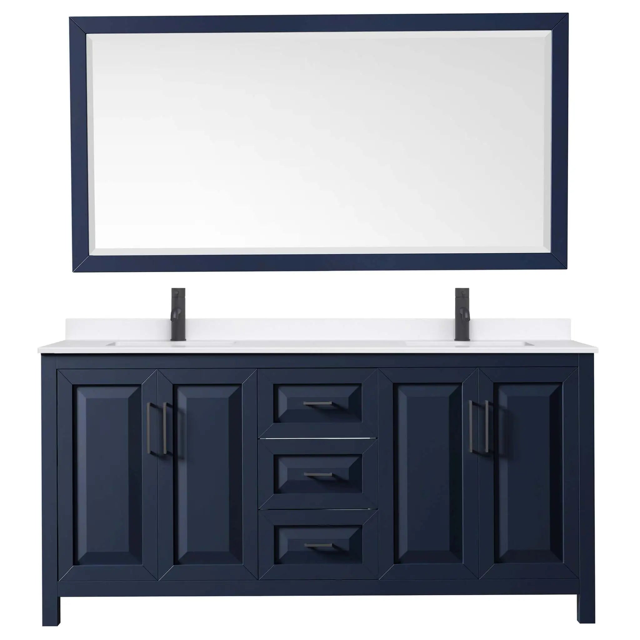 72" Daria Double Bathroom Vanity in Dark Blue with Matte Black Trim & 70" Mirror by Wyndham