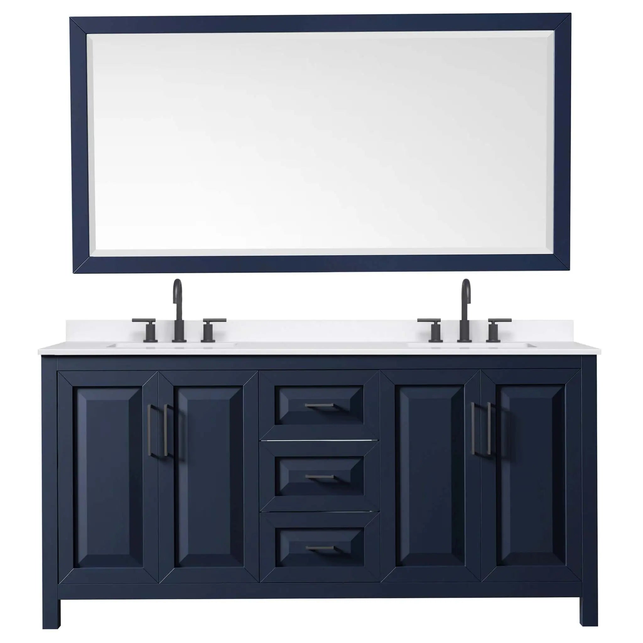 72" Daria Double Bathroom Vanity in Dark Blue with Matte Black Trim & 70" Mirror by Wyndham