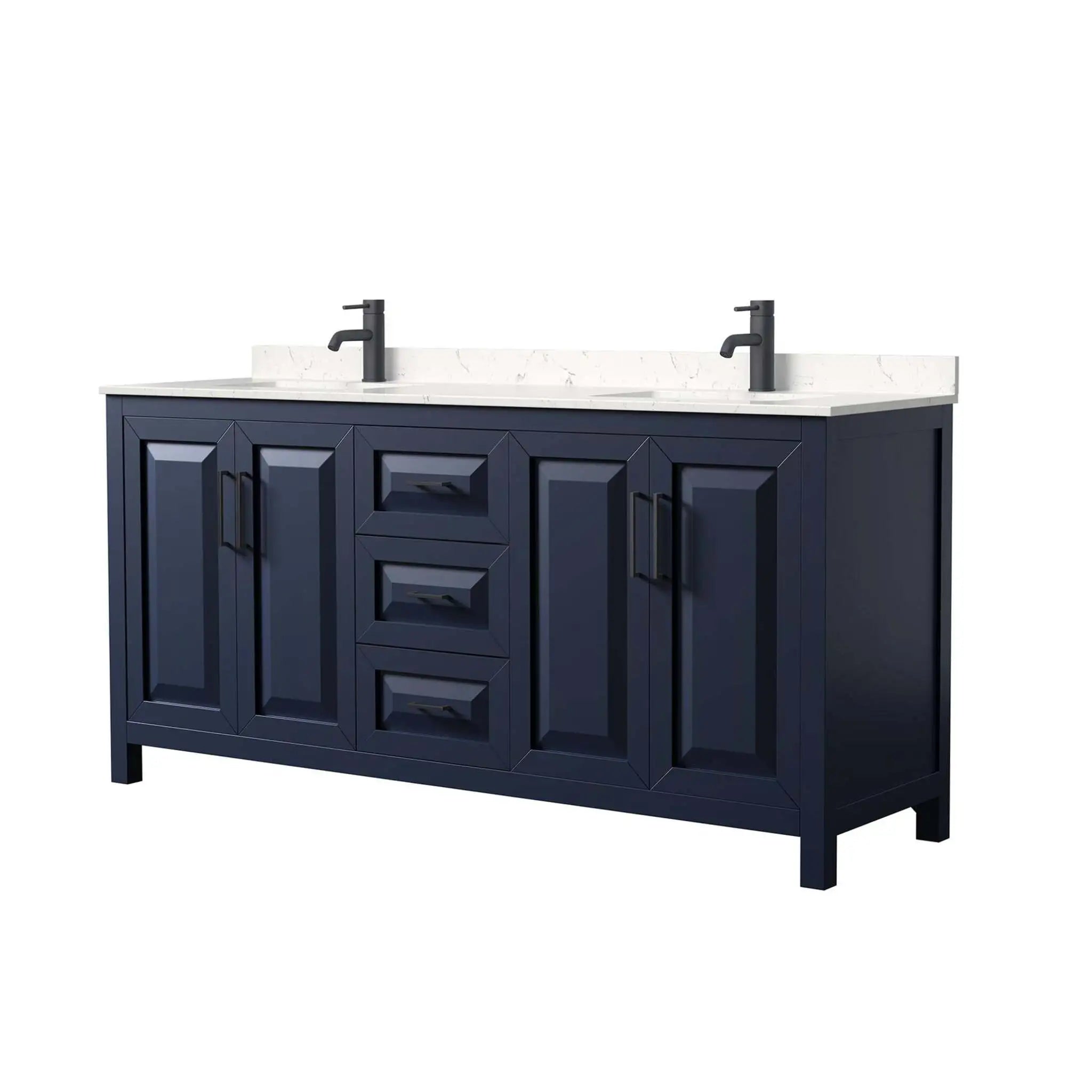 72" Daria Double Bathroom Vanity in Dark Blue with Matte Black Trim by Wyndham