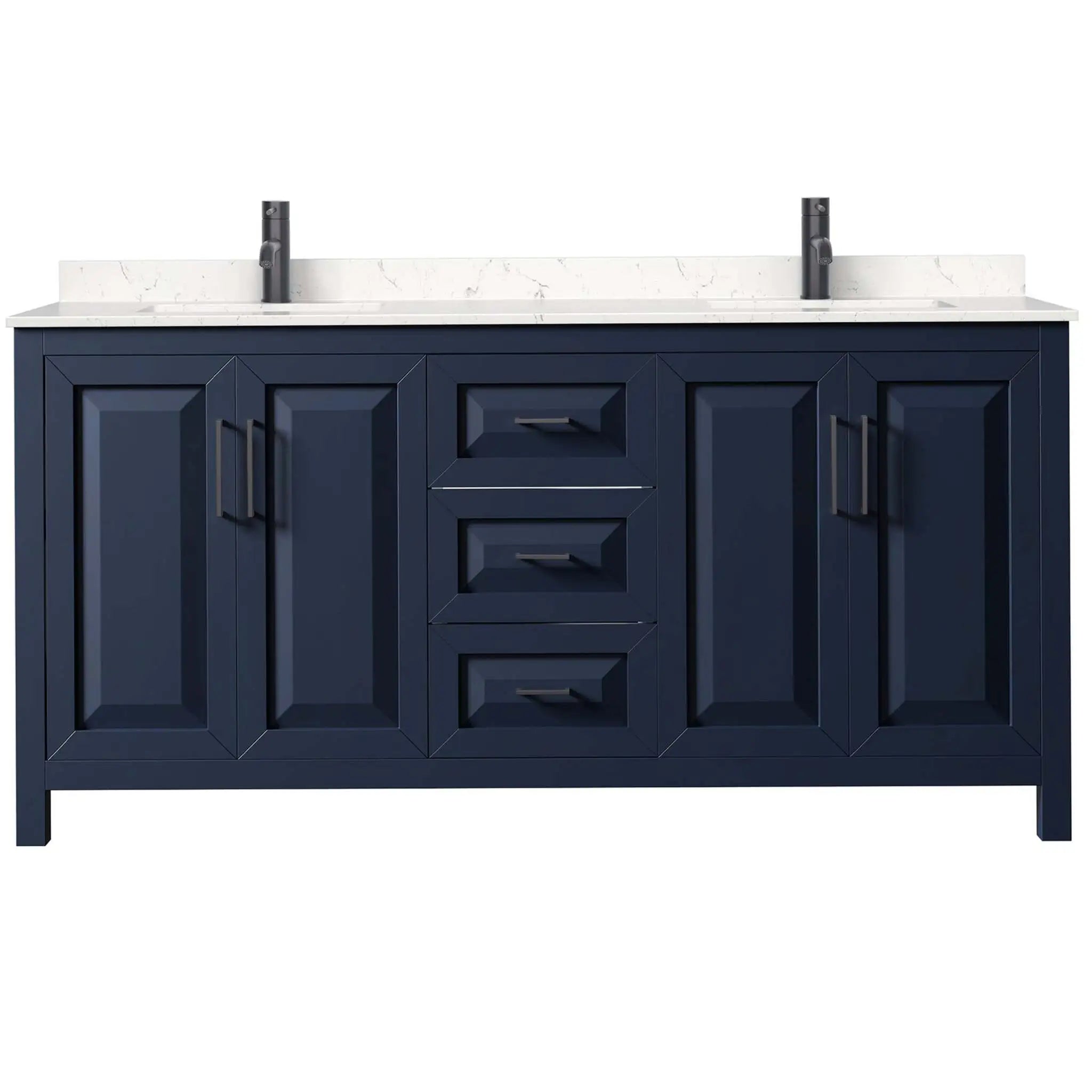 72" Daria Double Bathroom Vanity in Dark Blue with Matte Black Trim by Wyndham