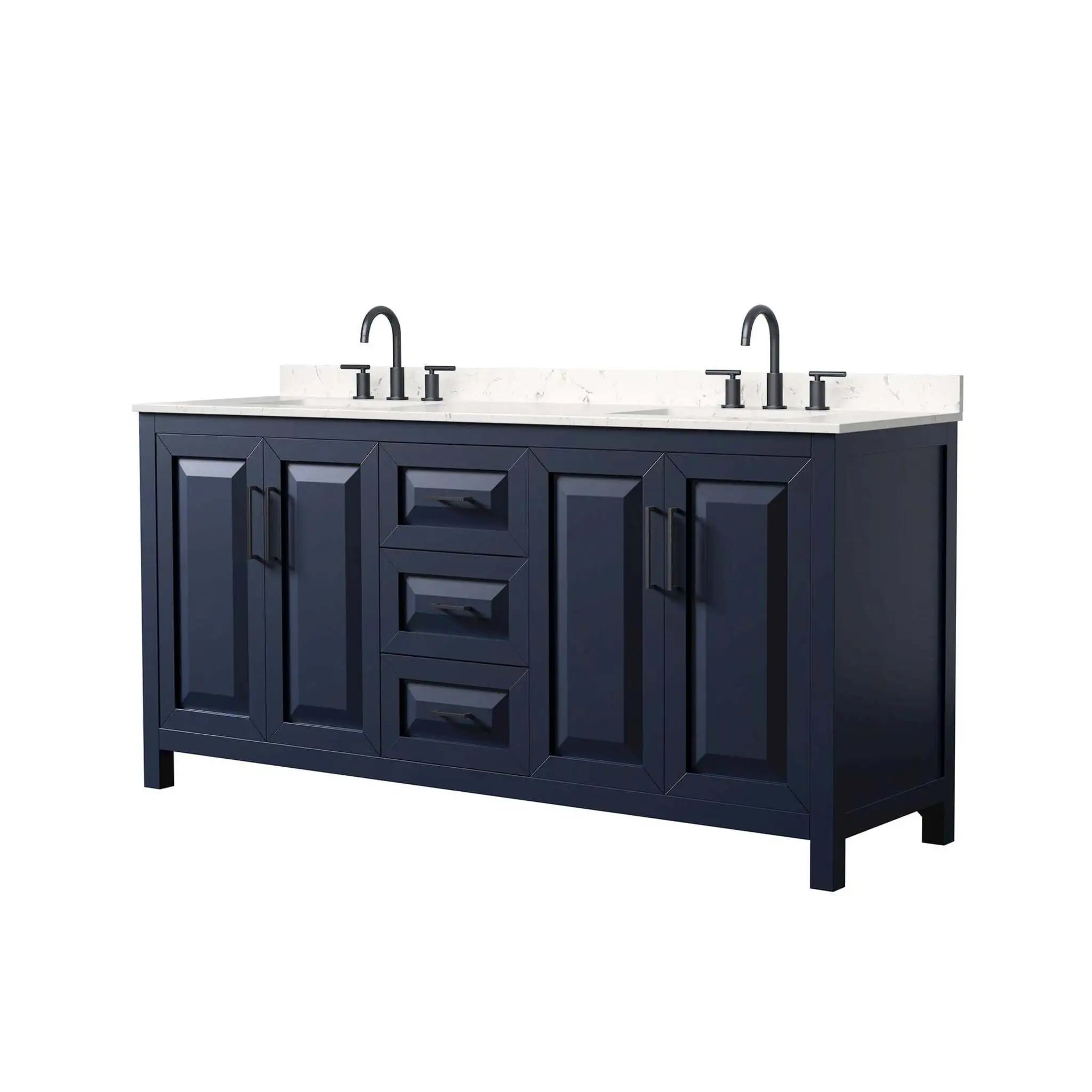 72" Daria Double Bathroom Vanity in Dark Blue with Matte Black Trim by Wyndham