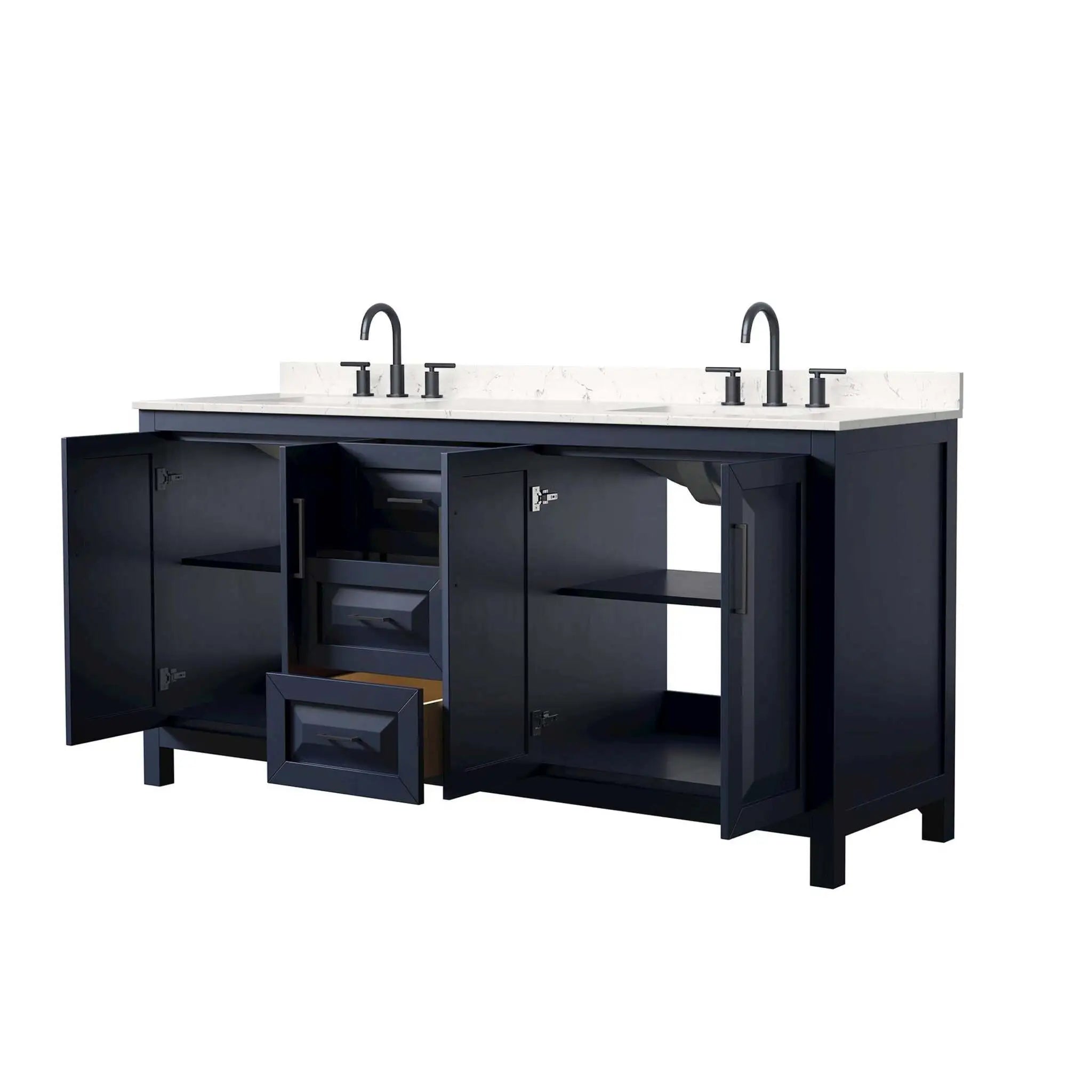 72" Daria Double Bathroom Vanity in Dark Blue with Matte Black Trim by Wyndham