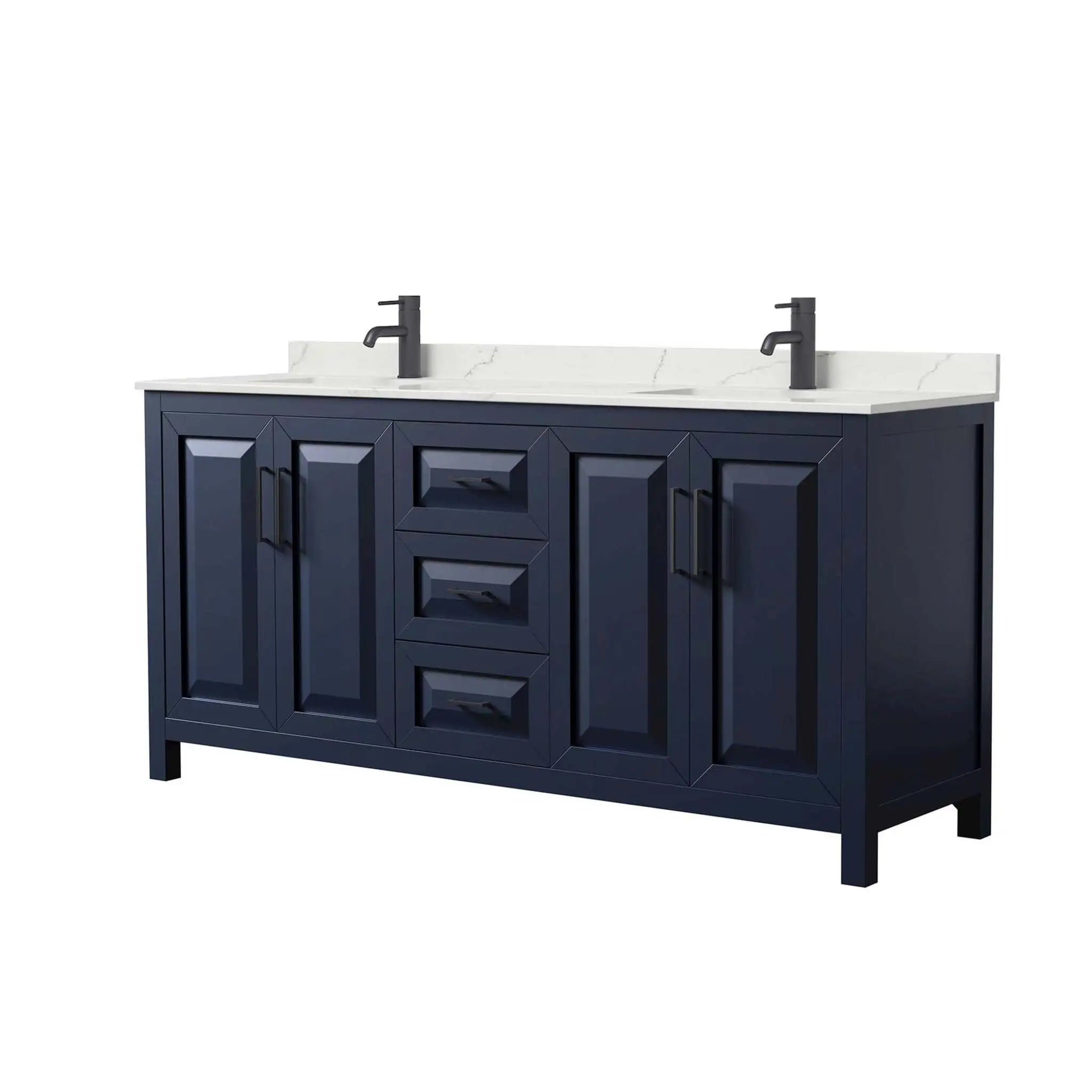 72" Daria Double Bathroom Vanity in Dark Blue with Matte Black Trim by Wyndham