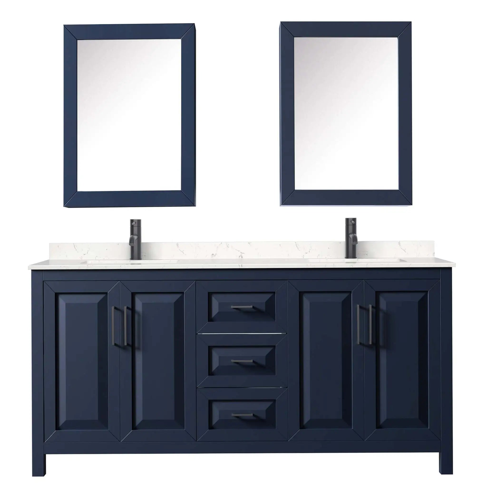 72" Daria Double Bathroom Vanity in Dark Blue with Matte Black Trim & Medicine Cabinet by Wyndham