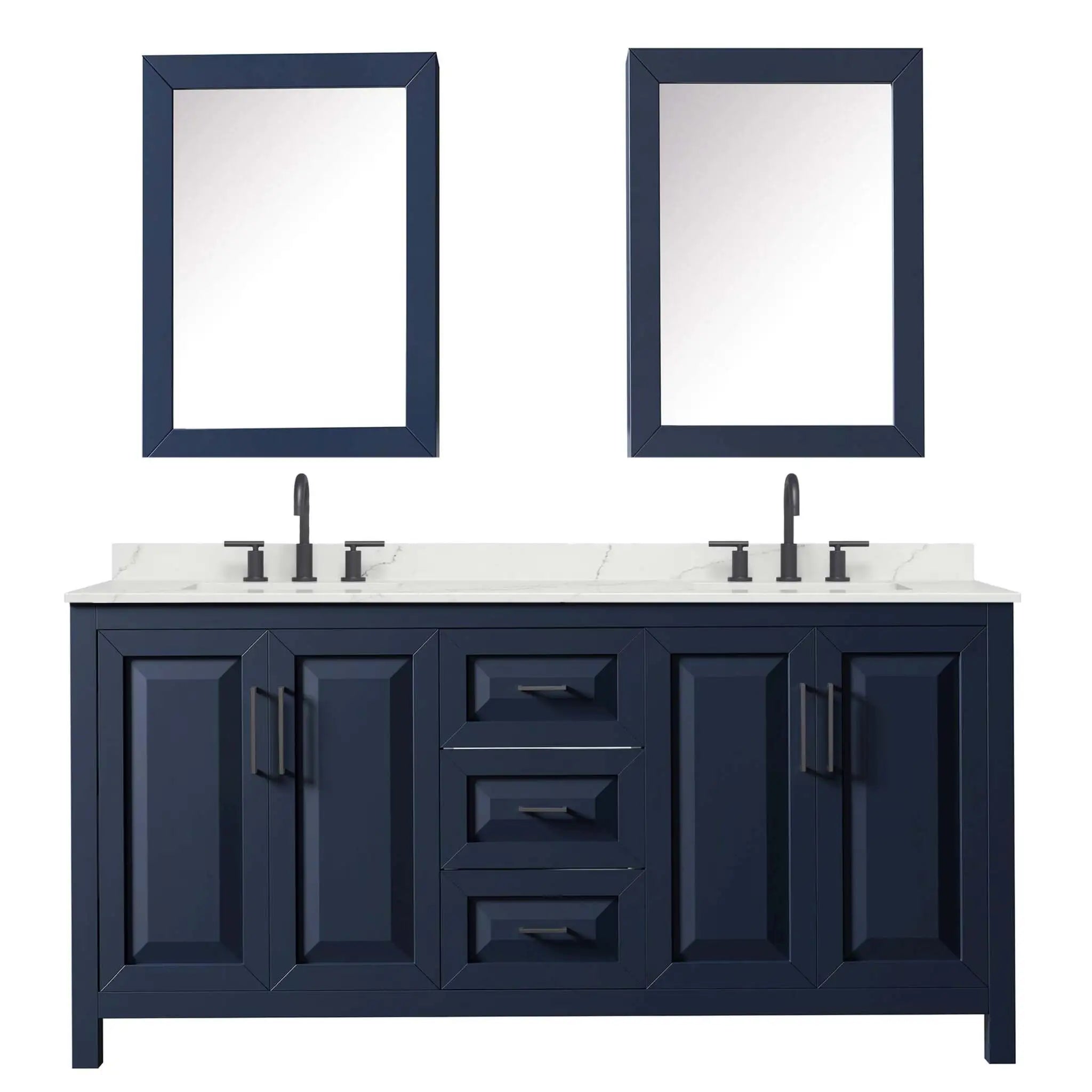 72" Daria Double Bathroom Vanity in Dark Blue with Matte Black Trim & Medicine Cabinet by Wyndham
