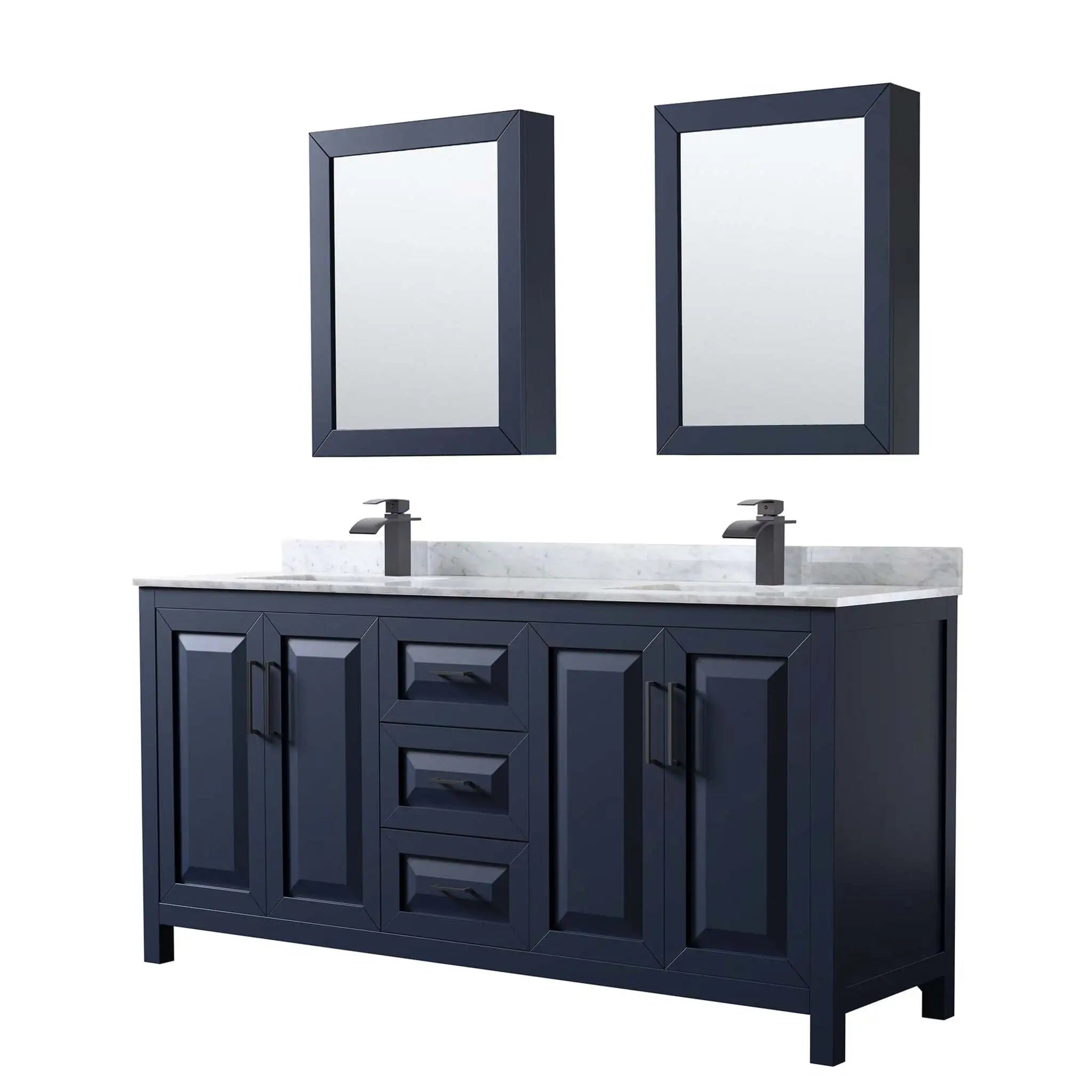72" Daria Double Bathroom Vanity in Dark Blue with Matte Black Trim & Medicine Cabinet by Wyndham