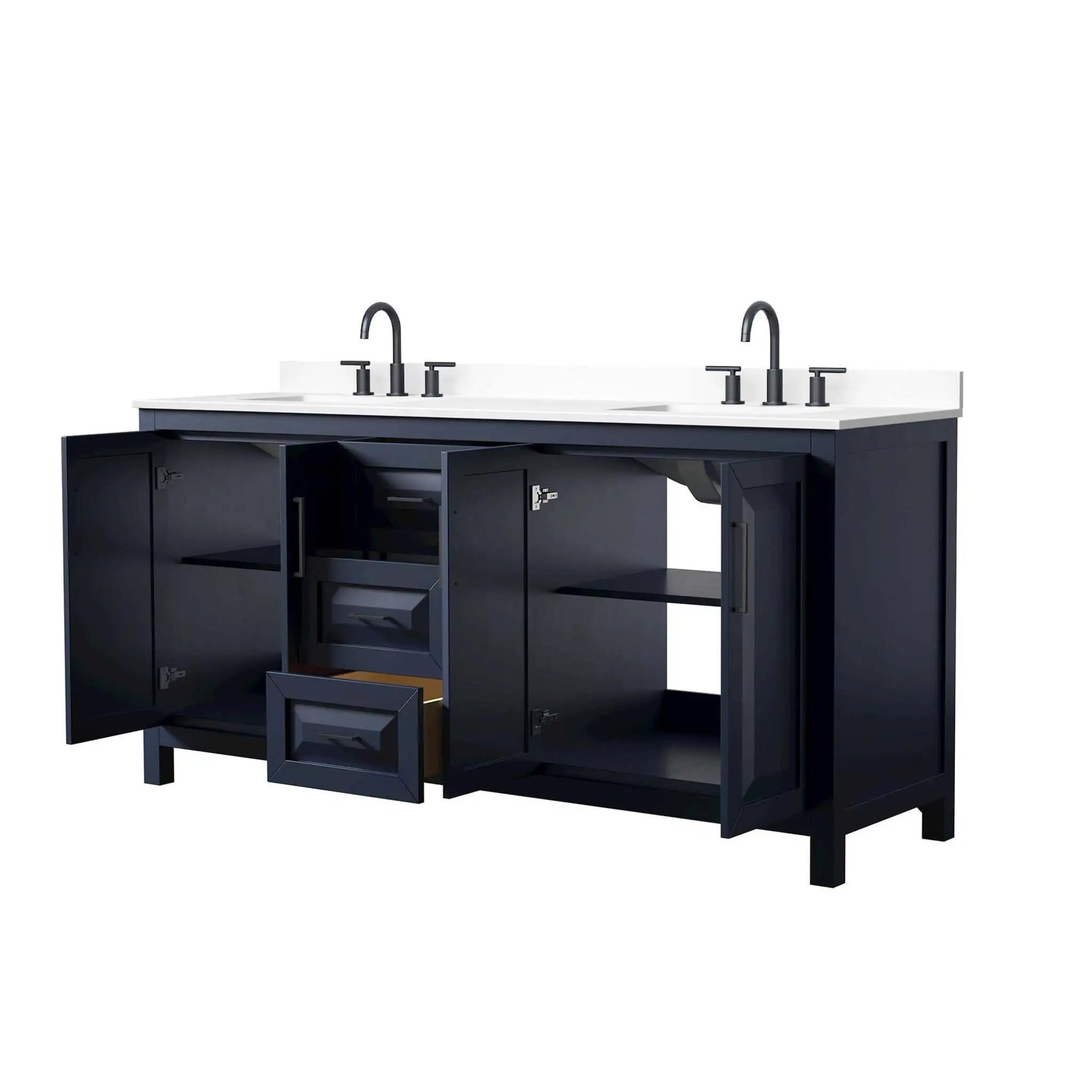 72" Daria Double Bathroom Vanity in Dark Blue with Matte Black Trim by Wyndham