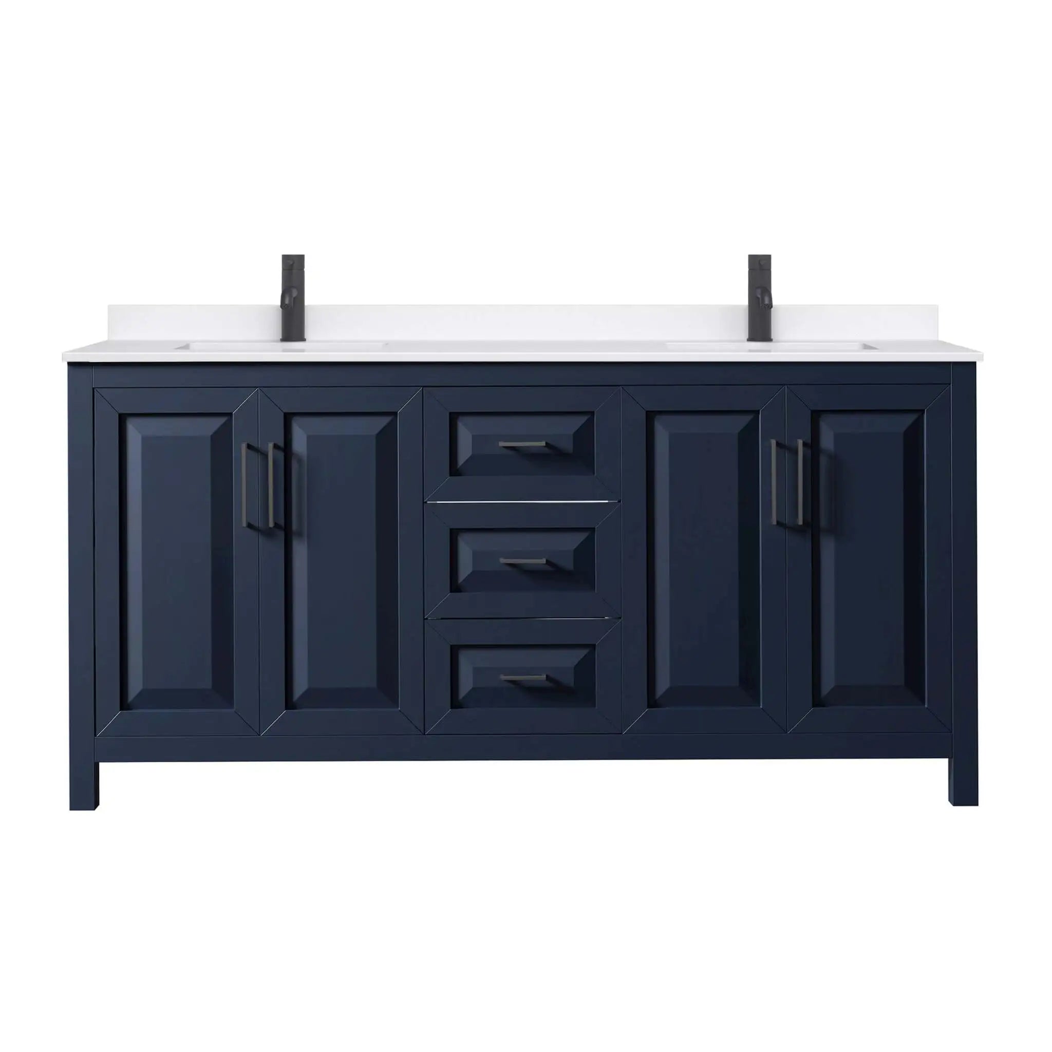 72" Daria Double Bathroom Vanity in Dark Blue with Matte Black Trim by Wyndham