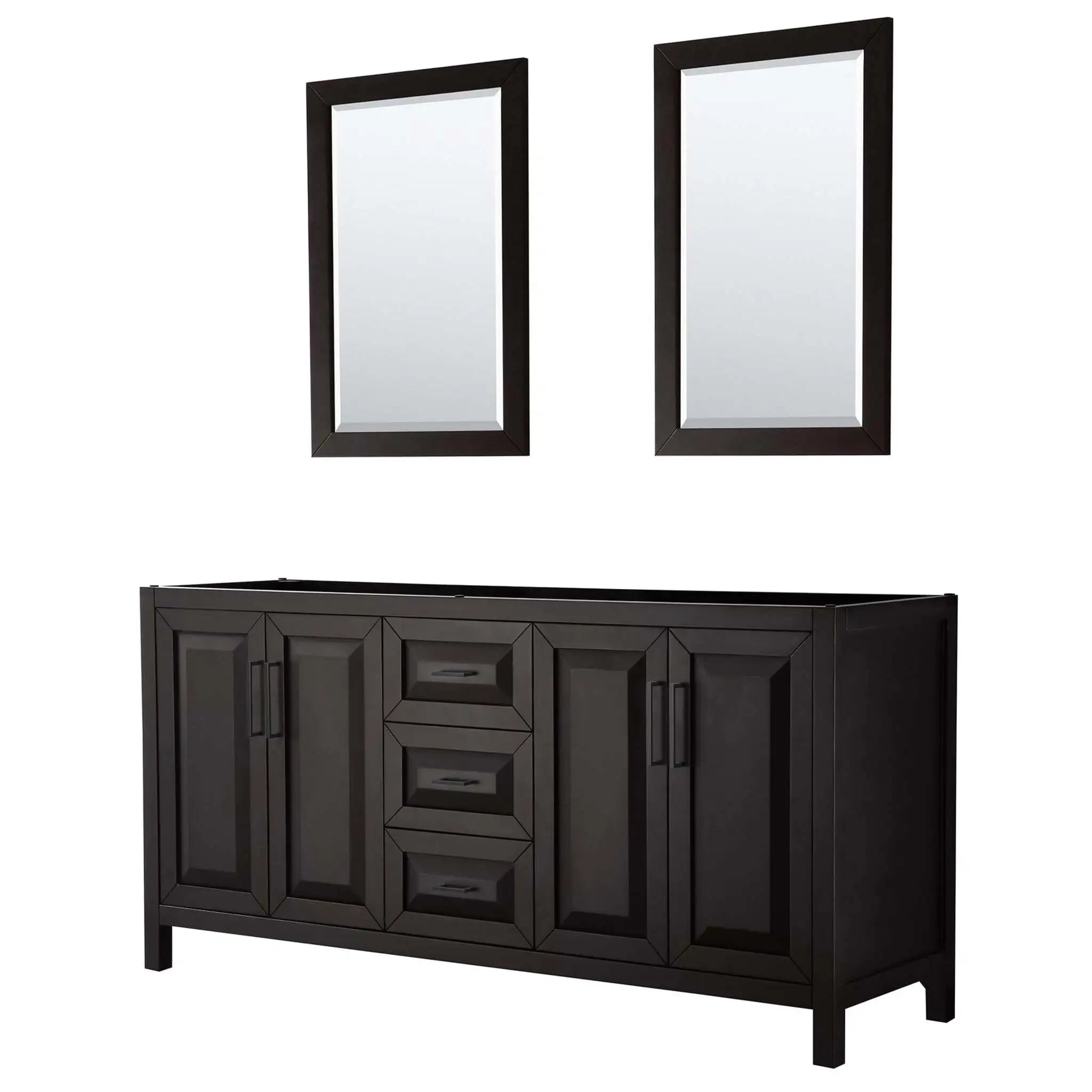 72" Daria Double Bathroom Vanity in Dark Espresso with Matte Black Trim & 24" Mirror by Wyndham