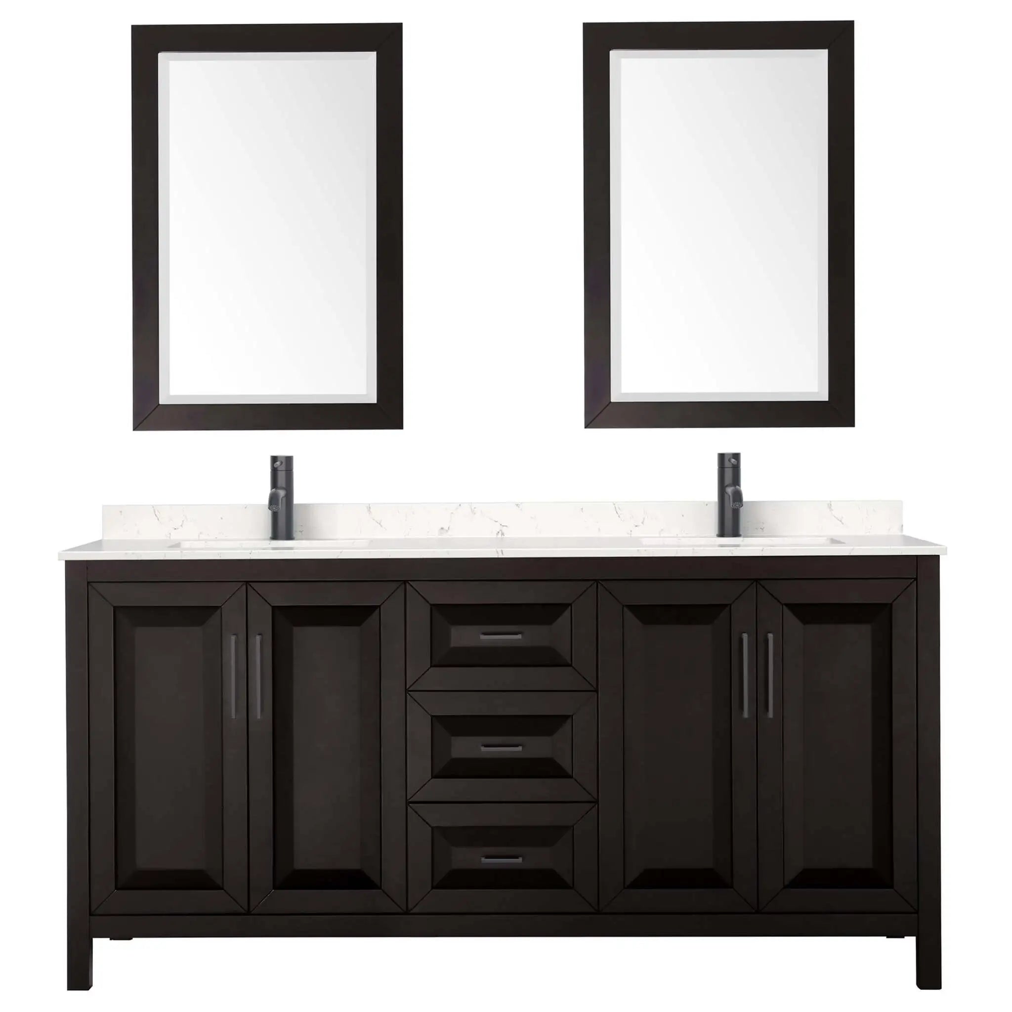 72" Daria Double Bathroom Vanity in Dark Espresso with Matte Black Trim & 24" Mirror by Wyndham