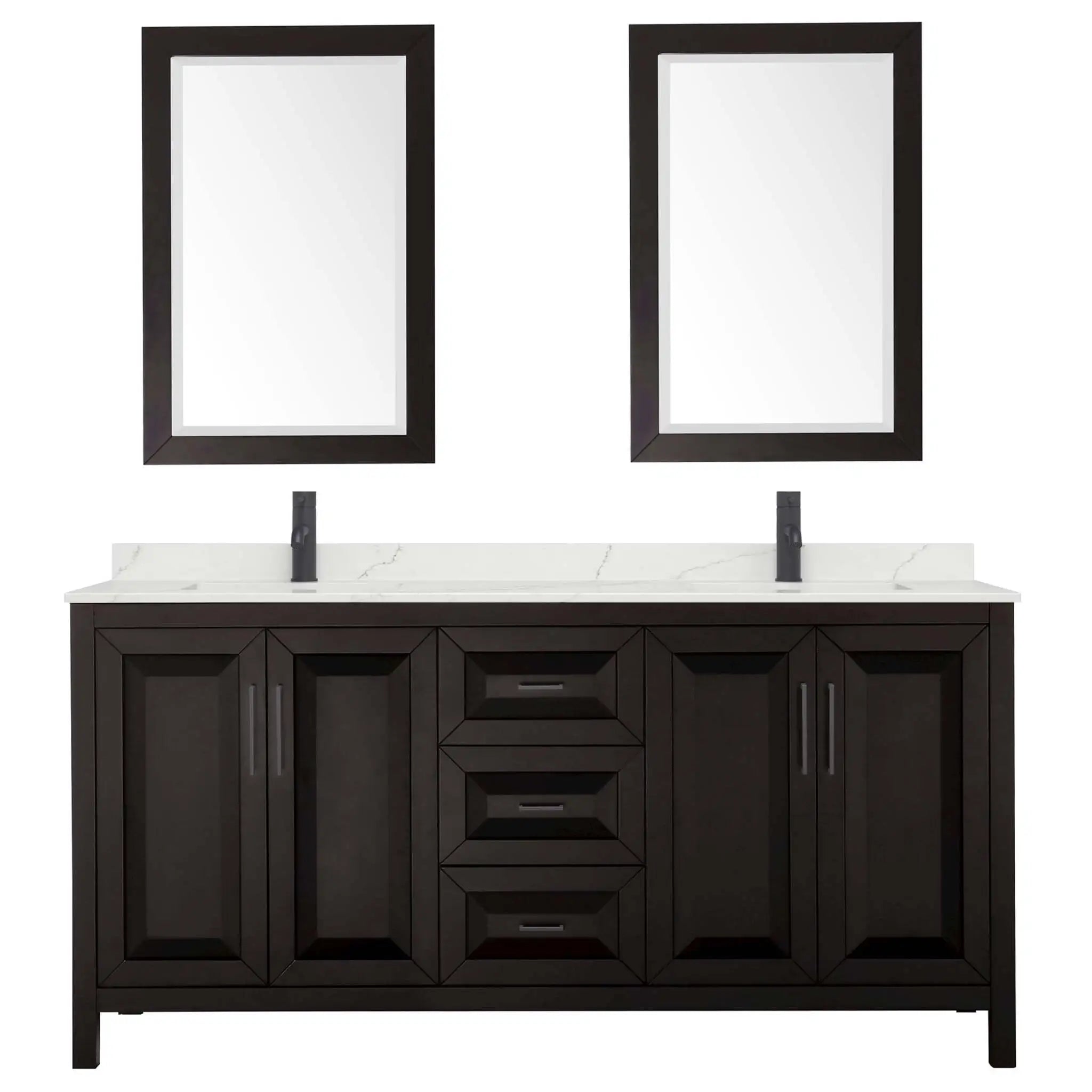 72" Daria Double Bathroom Vanity in Dark Espresso with Matte Black Trim & 24" Mirror by Wyndham