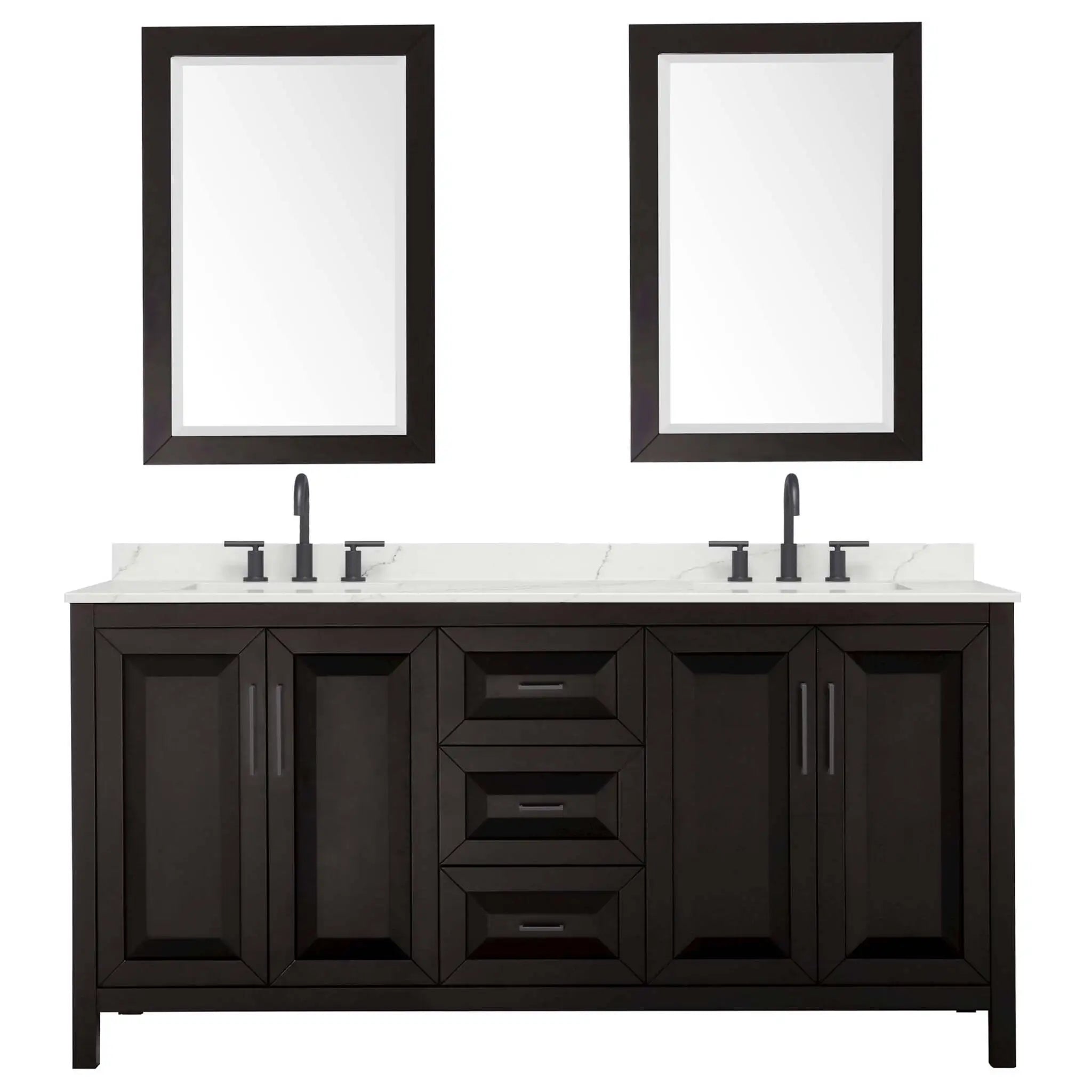 72" Daria Double Bathroom Vanity in Dark Espresso with Matte Black Trim & 24" Mirror by Wyndham