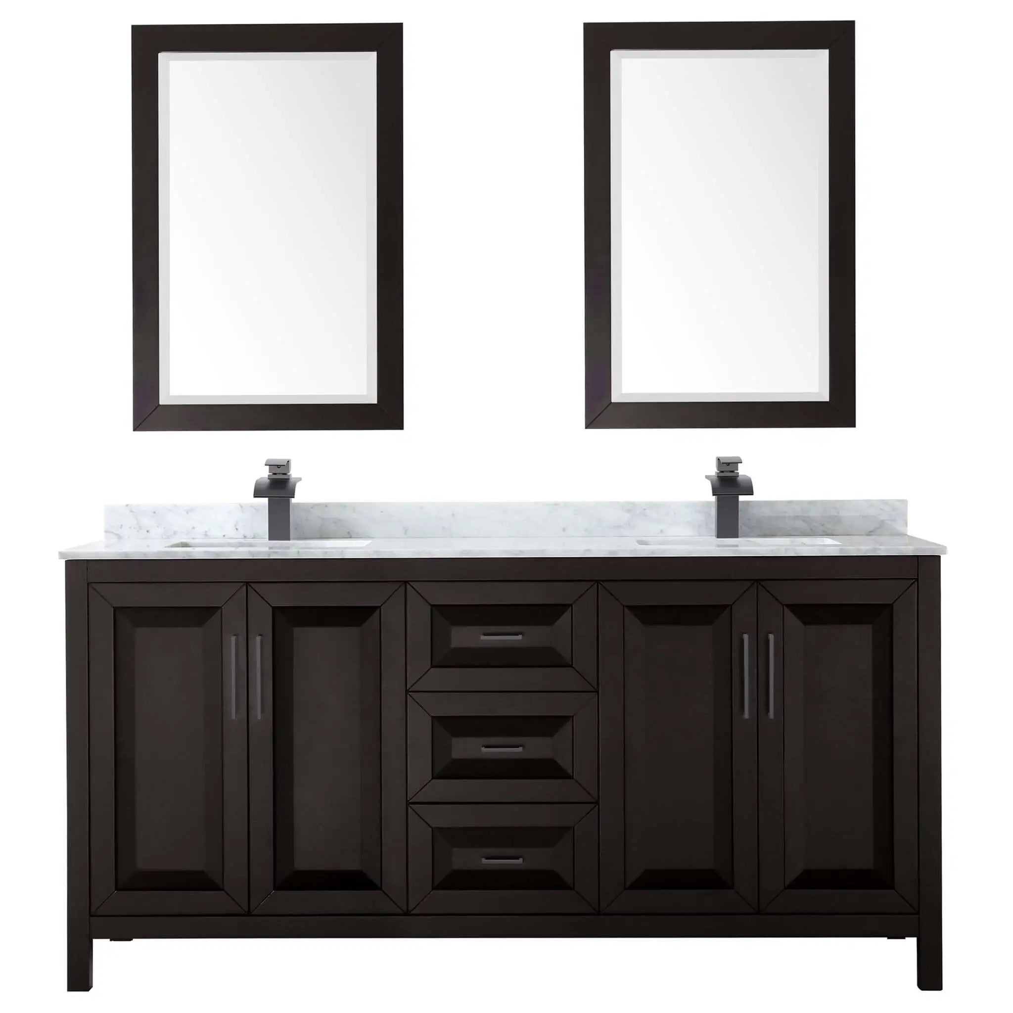 72" Daria Double Bathroom Vanity in Dark Espresso with Matte Black Trim & 24" Mirror by Wyndham