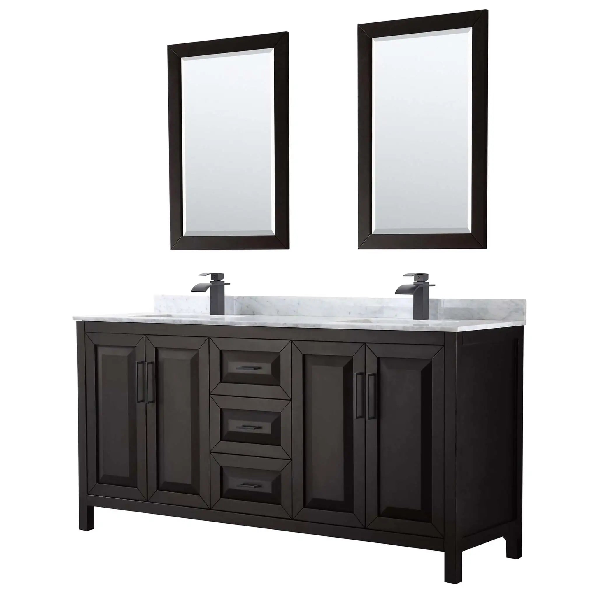72" Daria Double Bathroom Vanity in Dark Espresso with Matte Black Trim & 24" Mirror by Wyndham