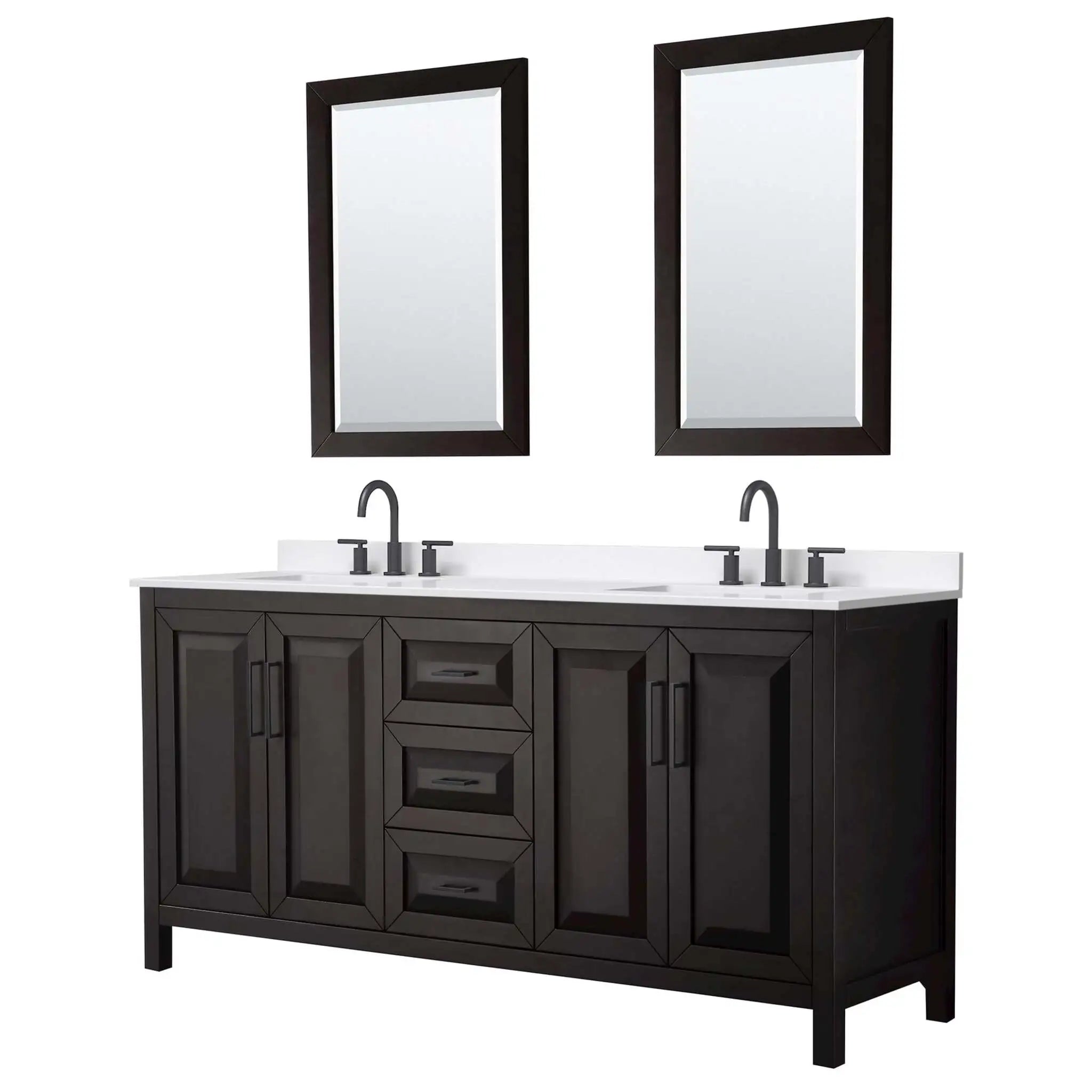 72" Daria Double Bathroom Vanity in Dark Espresso with Matte Black Trim & 24" Mirror by Wyndham