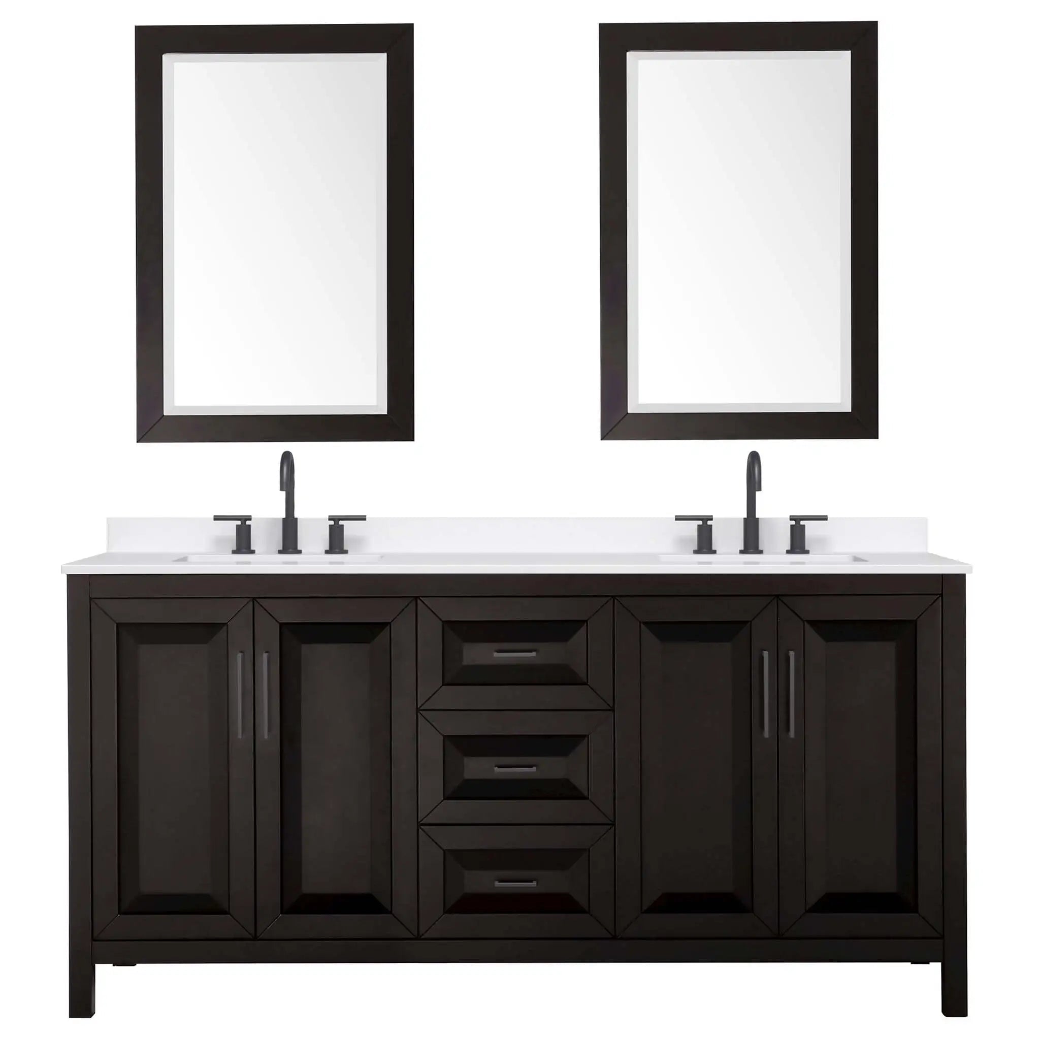 72" Daria Double Bathroom Vanity in Dark Espresso with Matte Black Trim & 24" Mirror by Wyndham