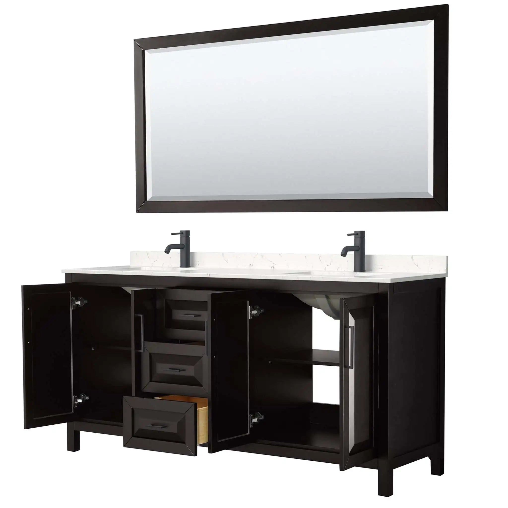 72" Daria Double Bathroom Vanity in Dark Espresso with Matte Black Trim & 70" Mirror by Wyndham