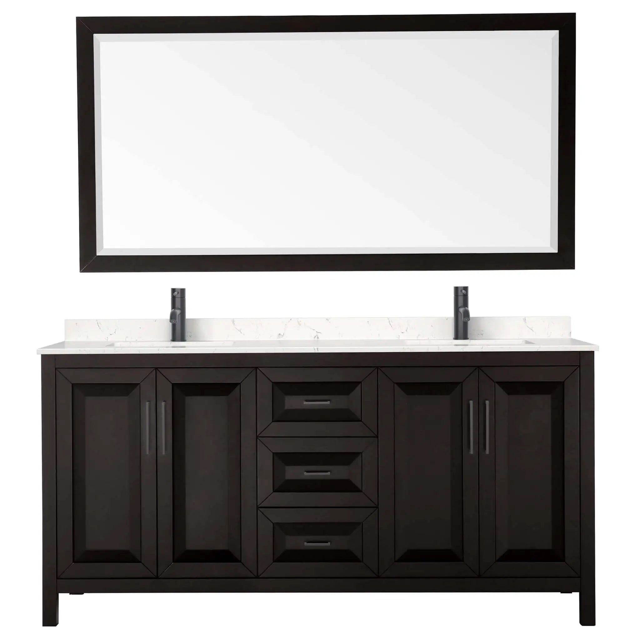 72" Daria Double Bathroom Vanity in Dark Espresso with Matte Black Trim & 70" Mirror by Wyndham