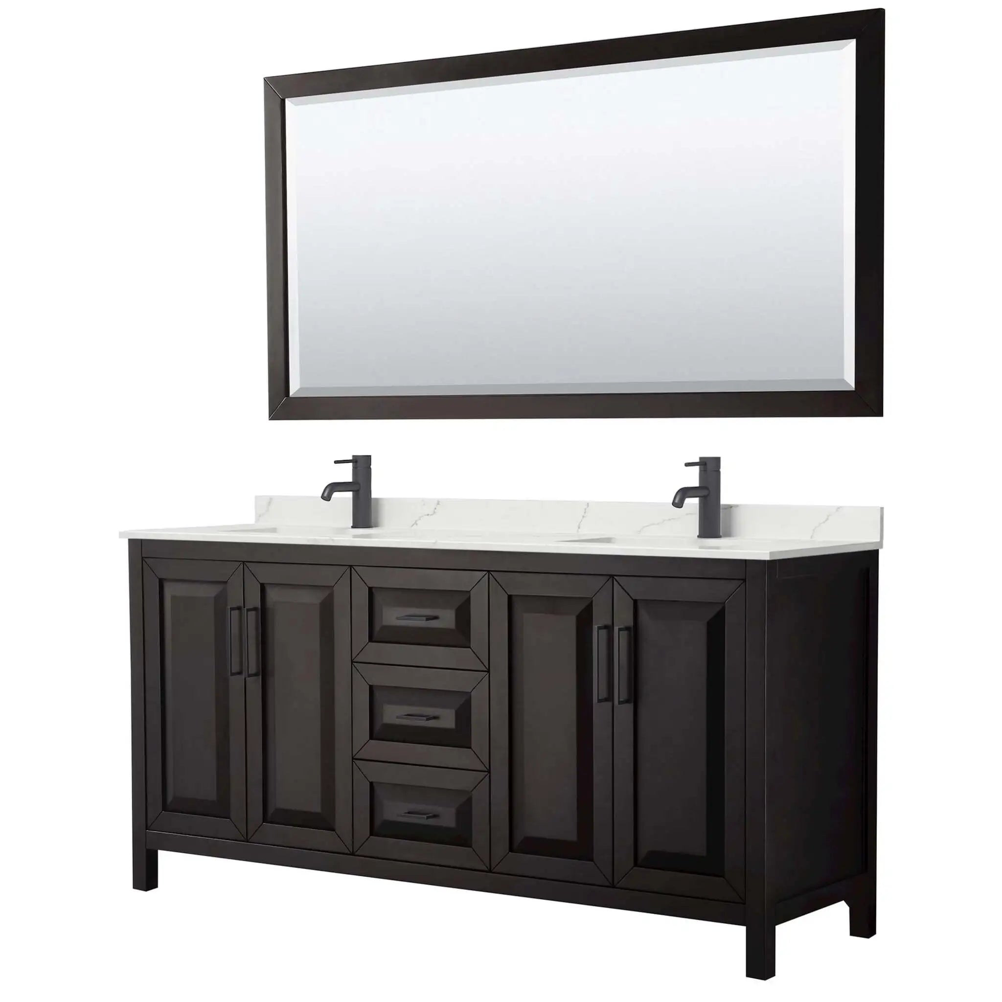 72" Daria Double Bathroom Vanity in Dark Espresso with Matte Black Trim & 70" Mirror by Wyndham